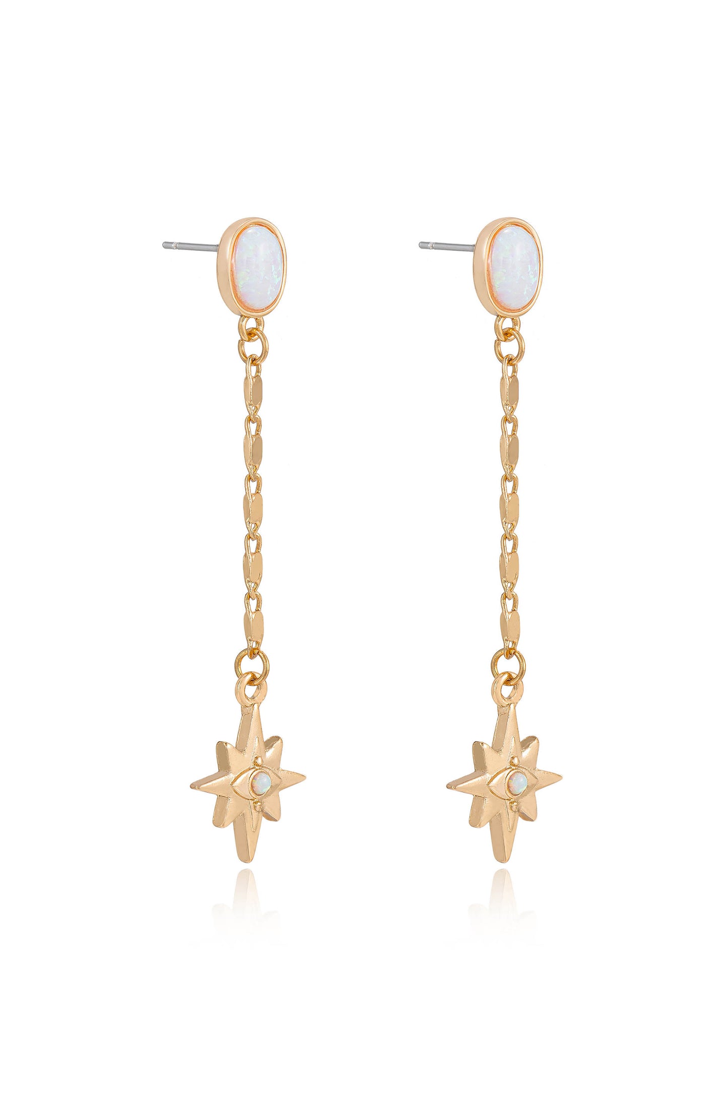Celestial Opal 18k Gold Plated Star Drop Earrings side