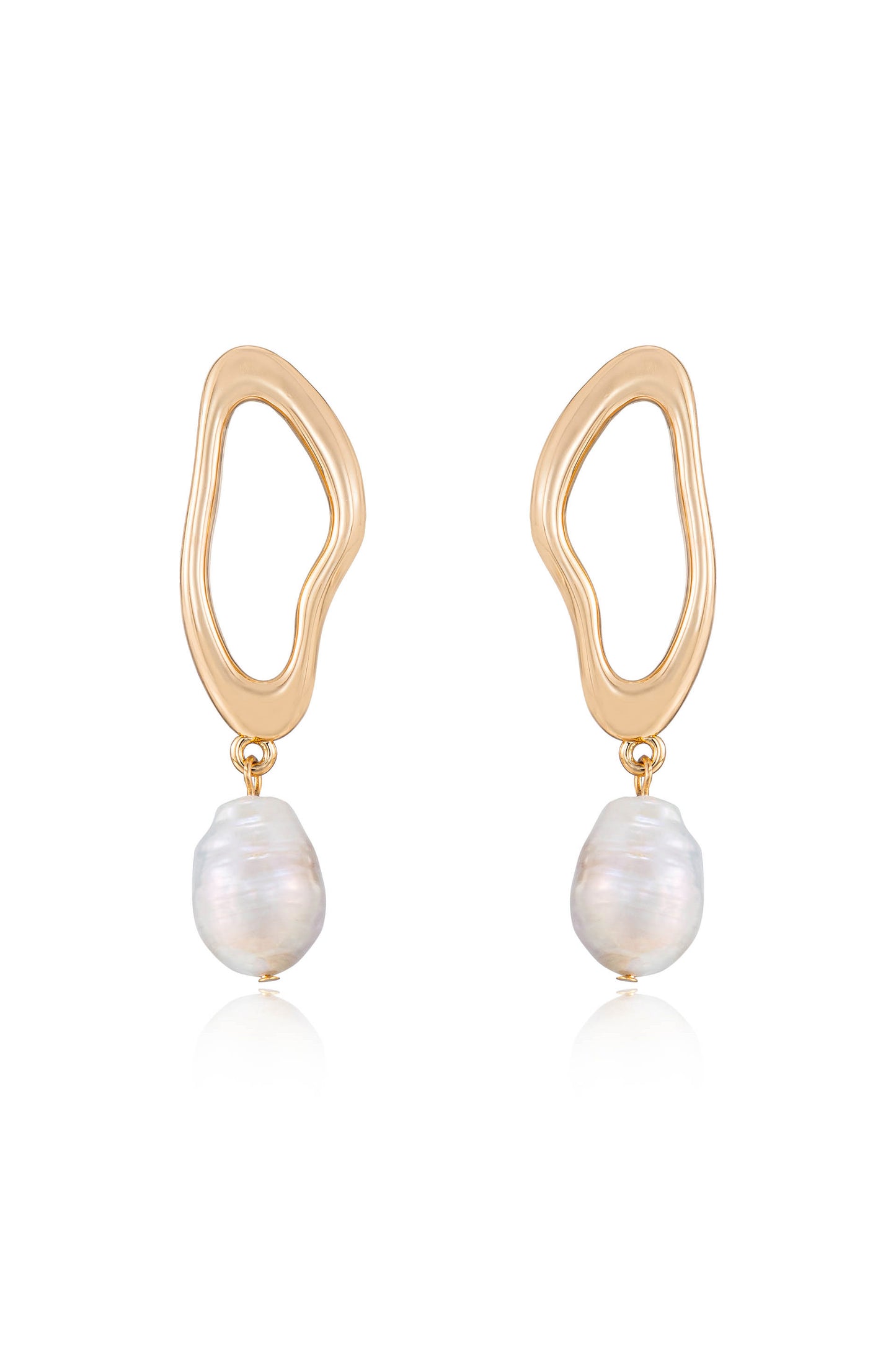 Open Circle 18k Gold Plated and Freshwater Pearl Dangle Earrings in white