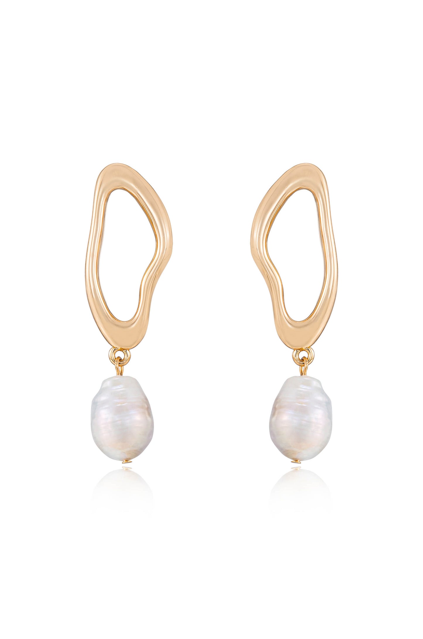 Open Circle Freshwater Pearl Dangle Earrings