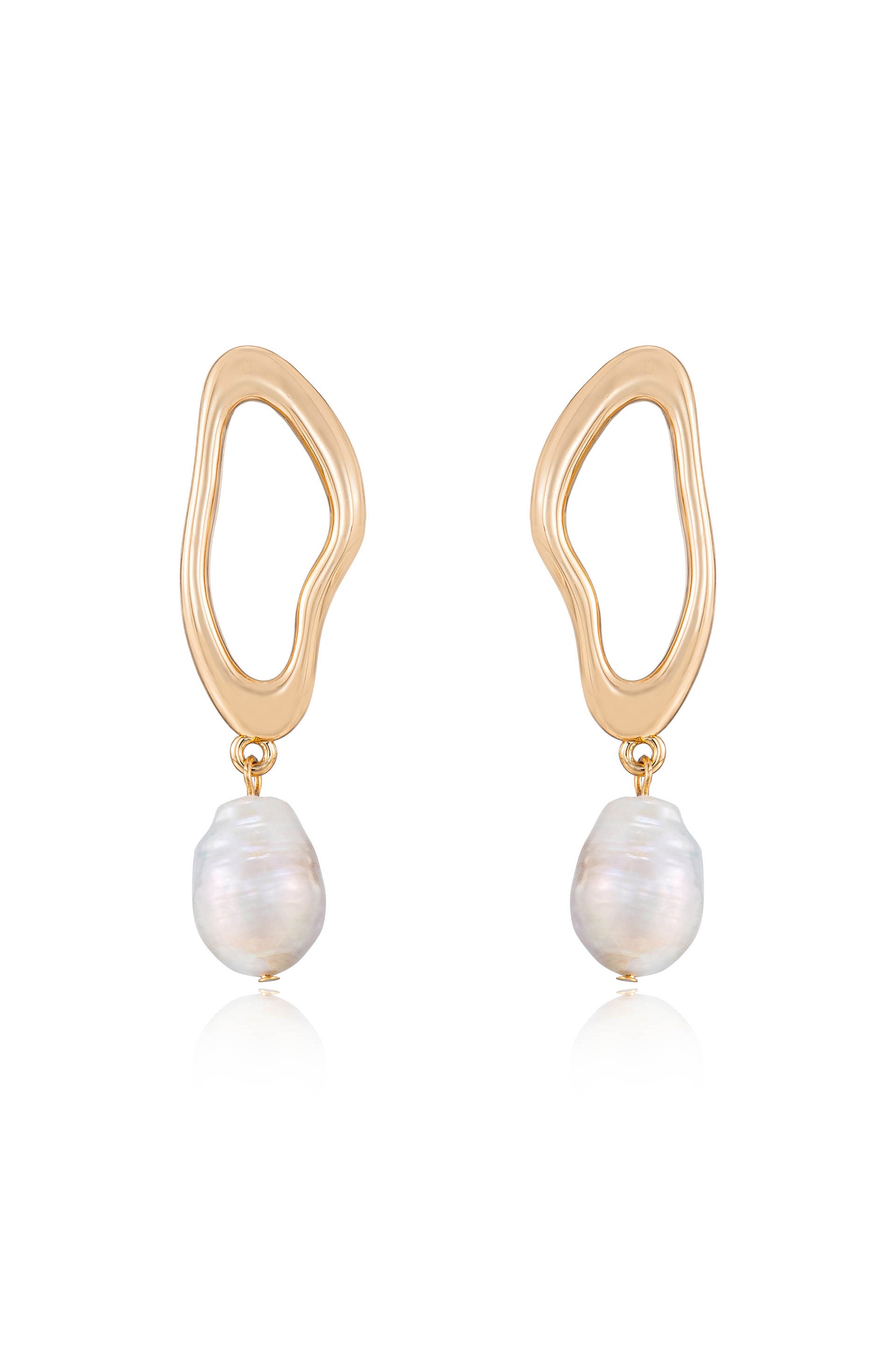 Open Circle Freshwater Pearl Dangle Earrings