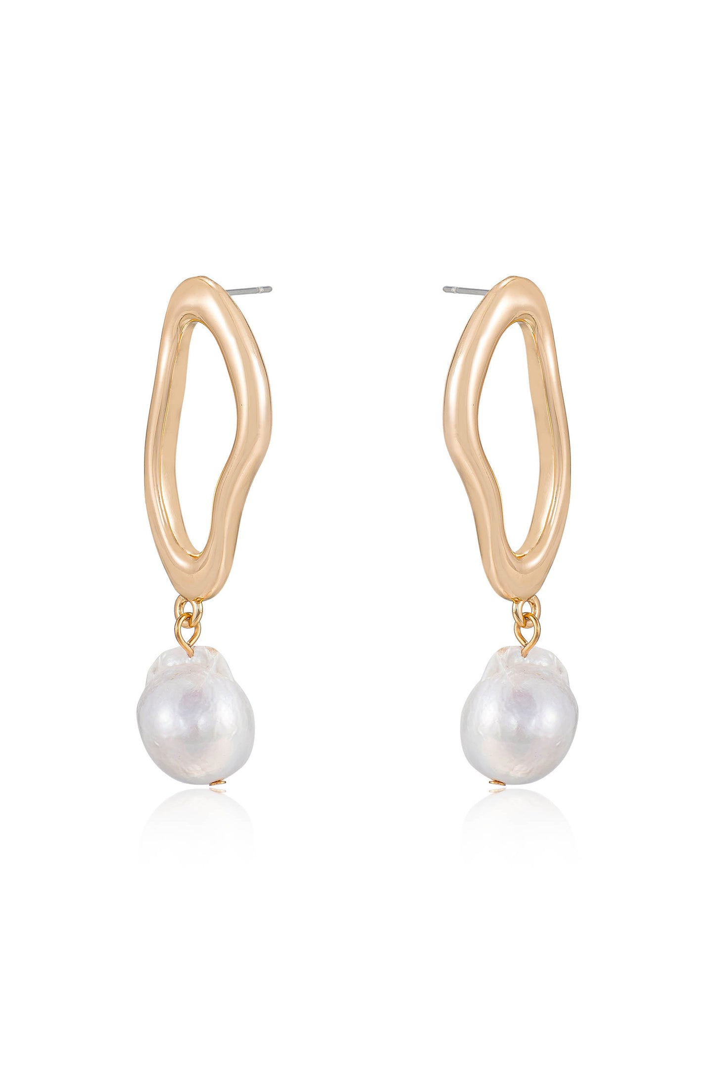 Open Circle Freshwater Pearl Dangle Earrings side