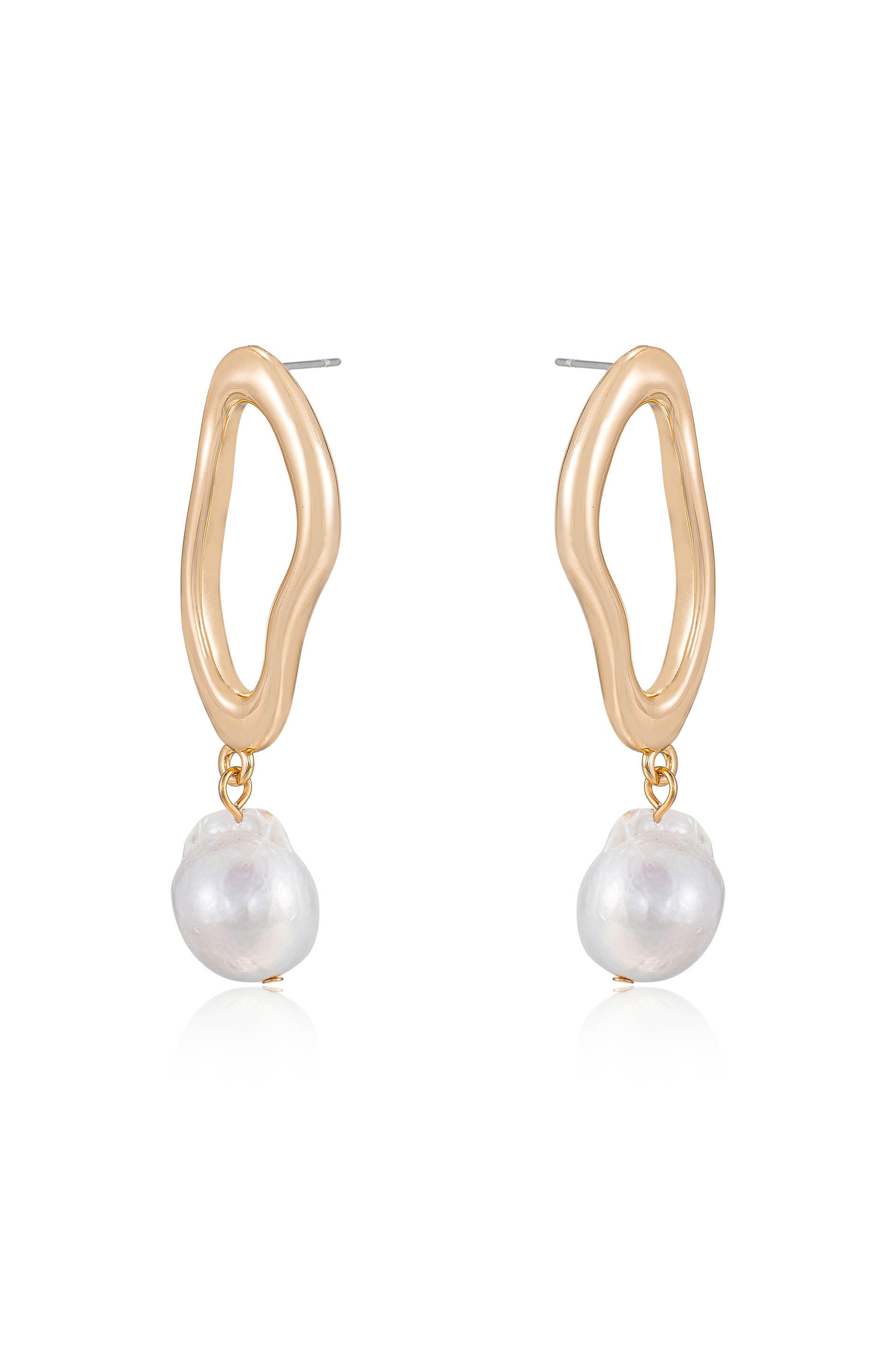 Open Circle Freshwater Pearl Dangle Earrings side