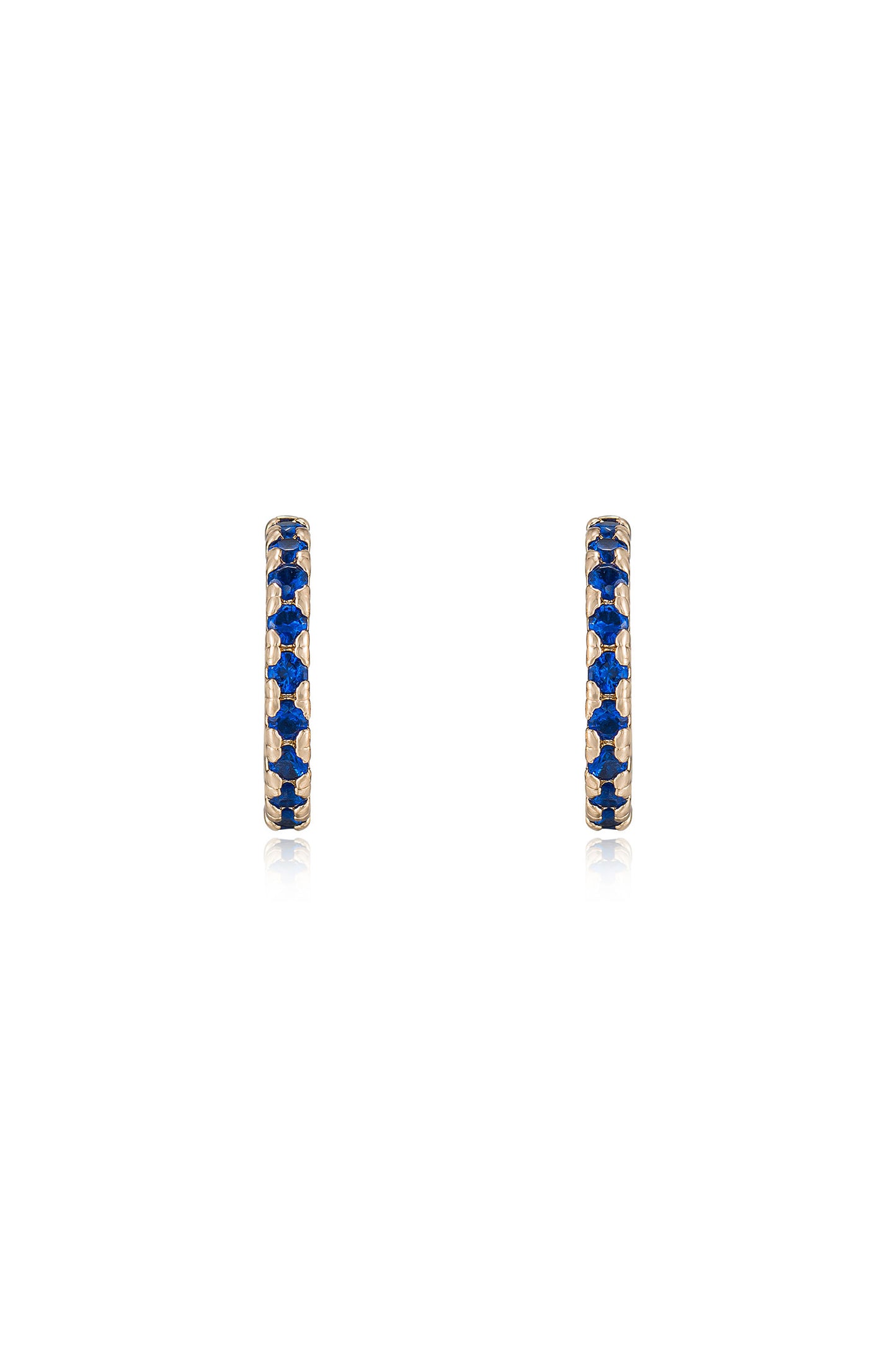 Colorful Crystal 18k Gold Plated Huggie Earrings in sapphire front view