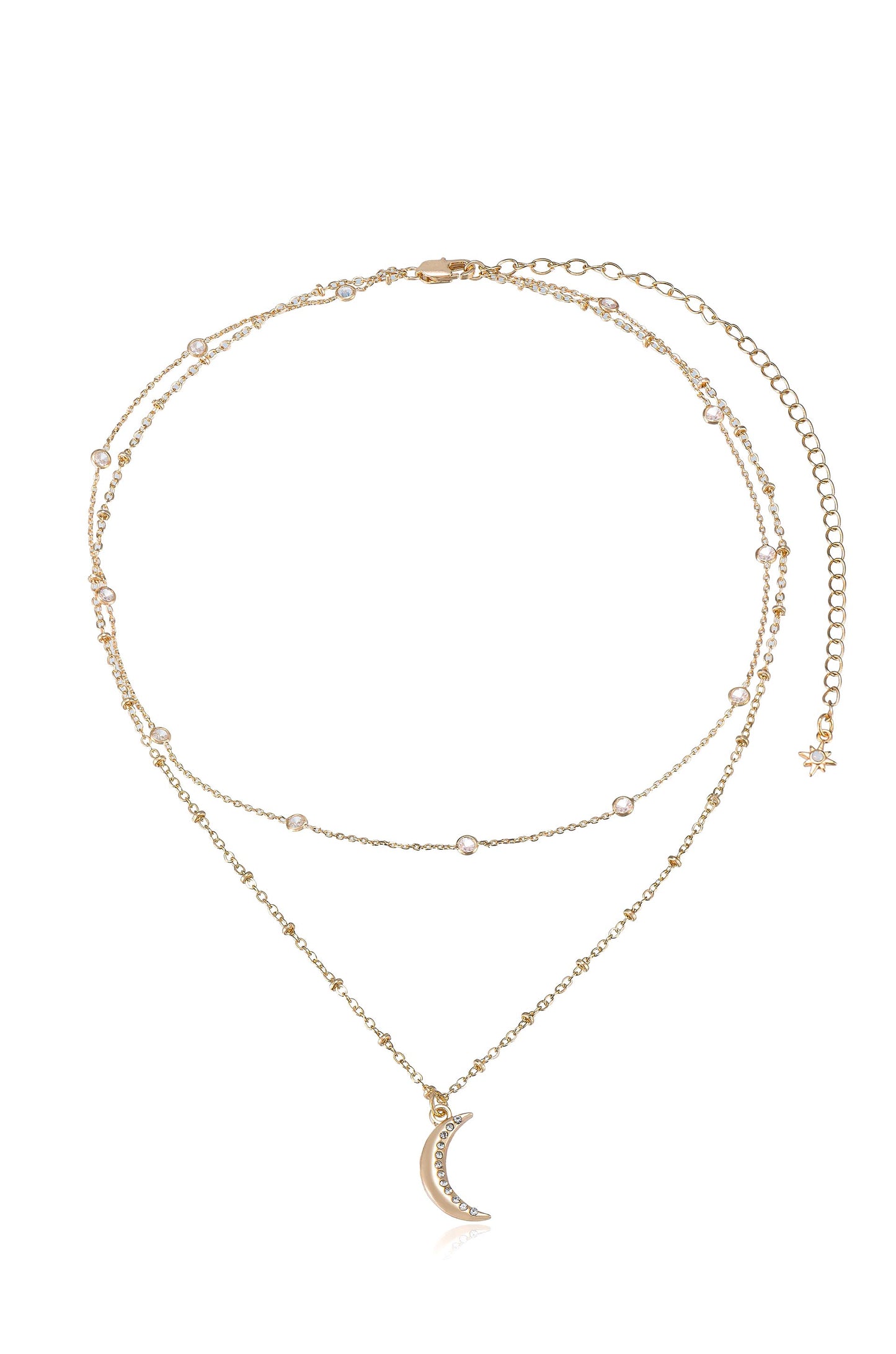 Crescent Moon Layered 18k Gold Plated Pendant Necklace full