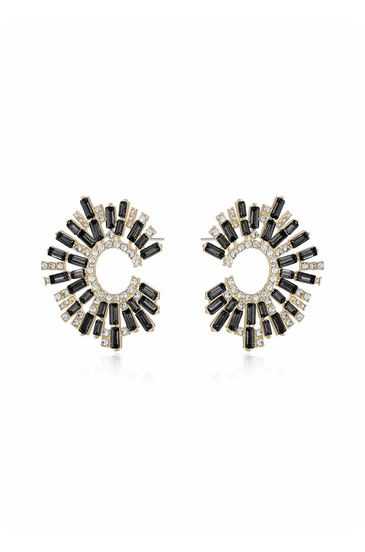 Opulent Crystal Stardust 18k Gold Plated Open Circle Earrings in black side