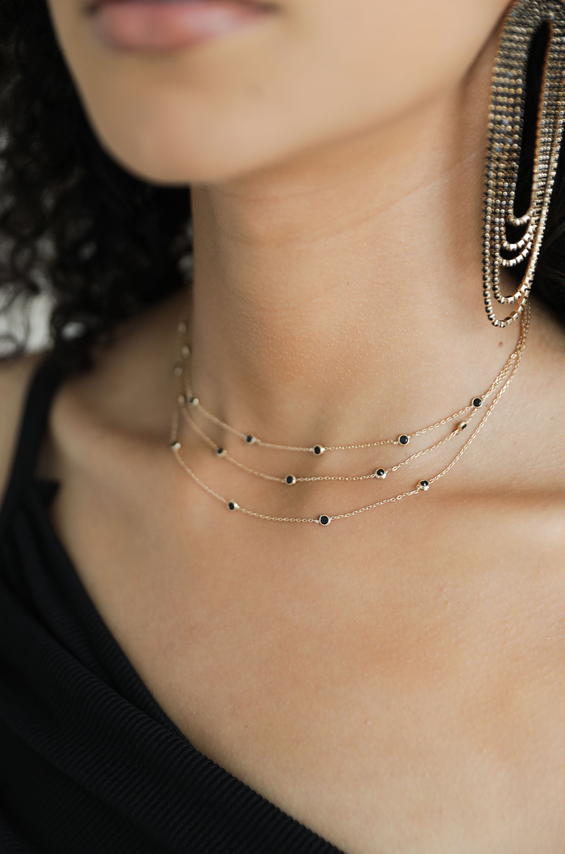 Perfect Crystal Dotted Layered Necklace on model 2