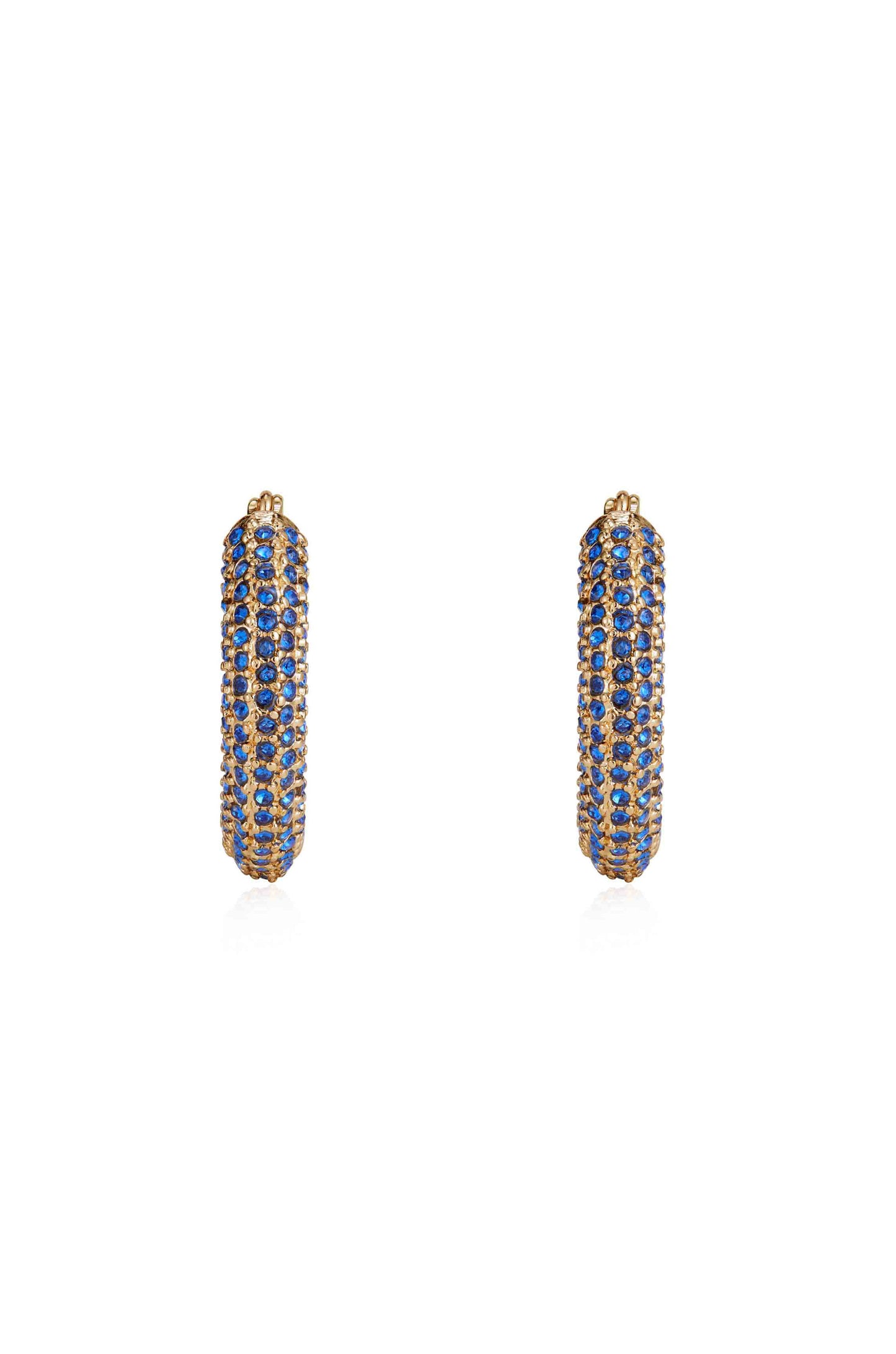 Sparkle Bits Mini Crystal 18k Gold Plated Hoops in sapphire front