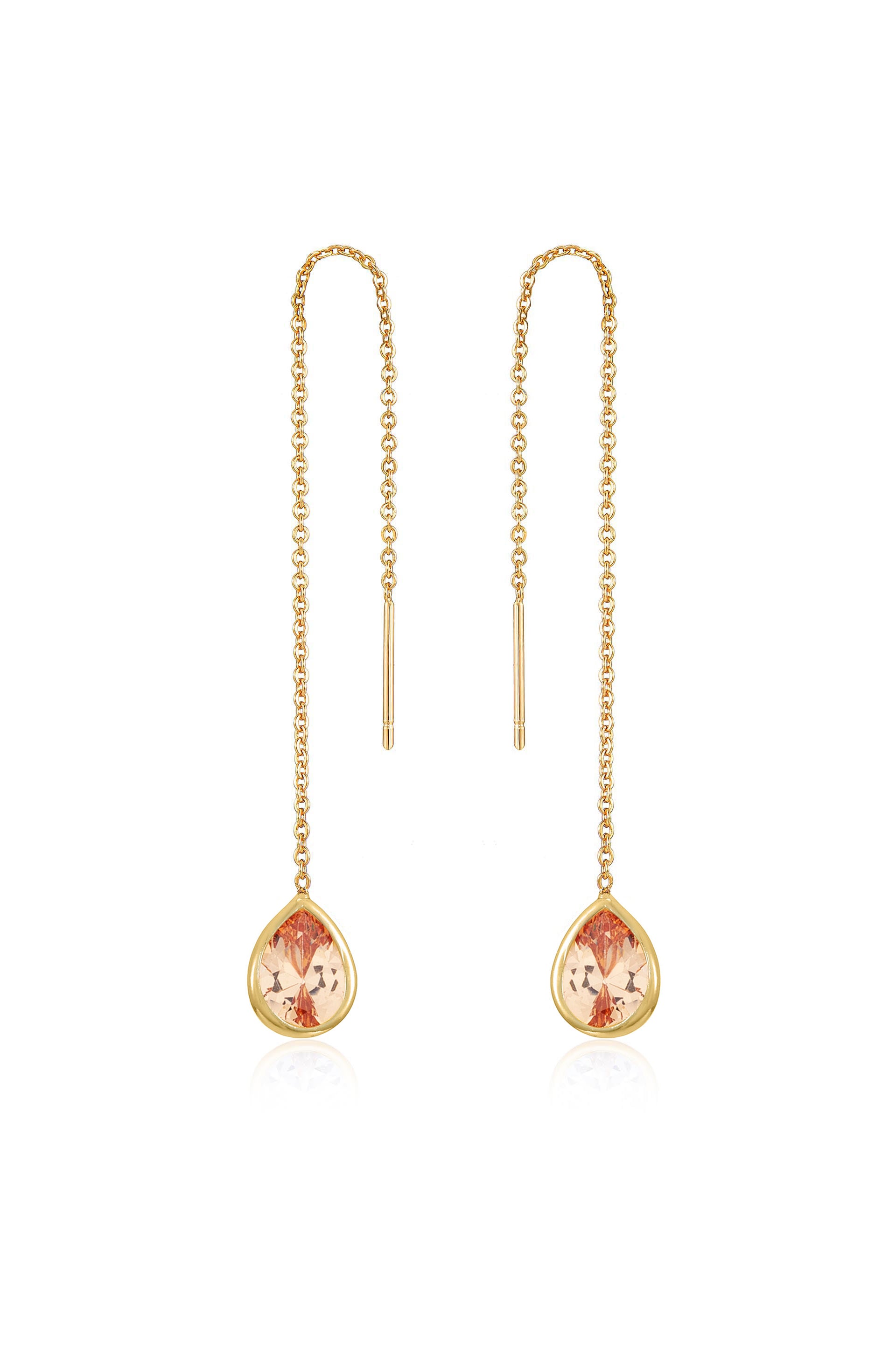 Barely There Chain and Crystal Dangle Earrings Light Topaz Crystal with 18k Gold Plating