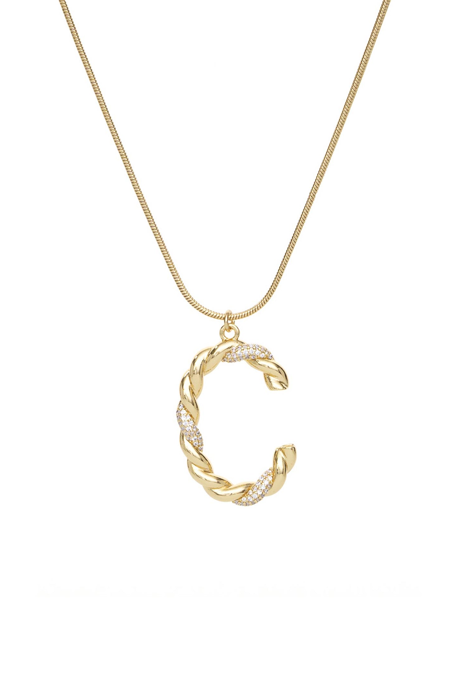 Twisted Crystal Initial 18k Gold Plated Necklace letter C