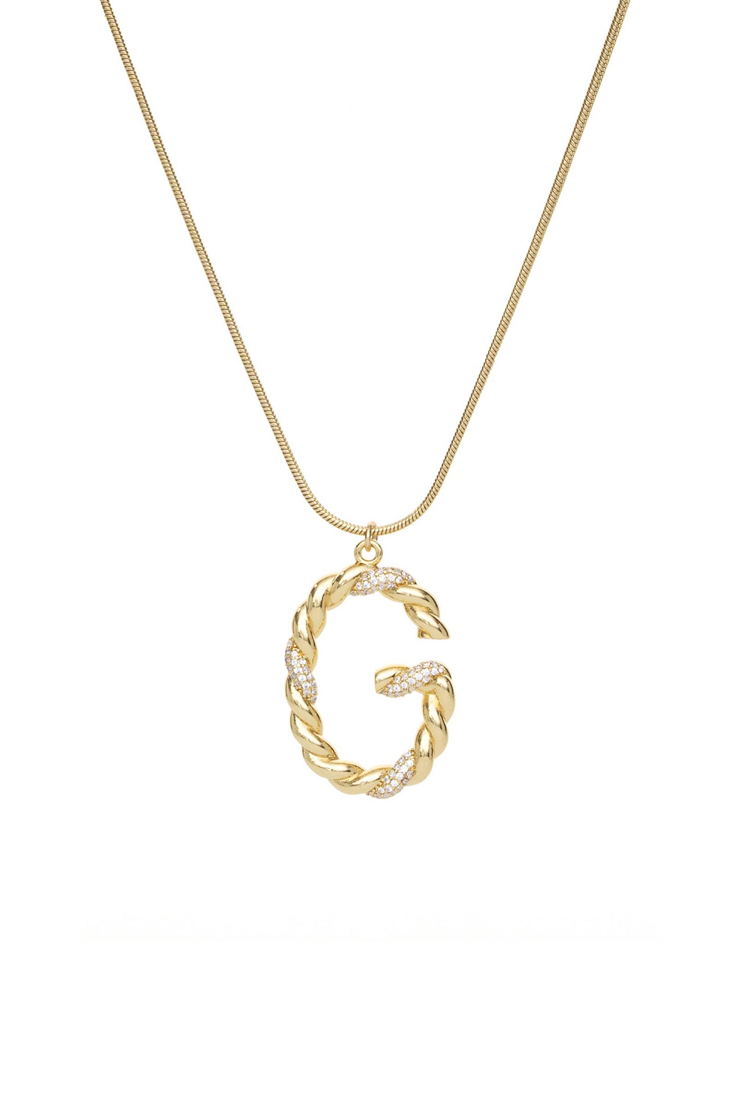 Twisted Crystal Initial 18k Gold Plated Necklace letter G