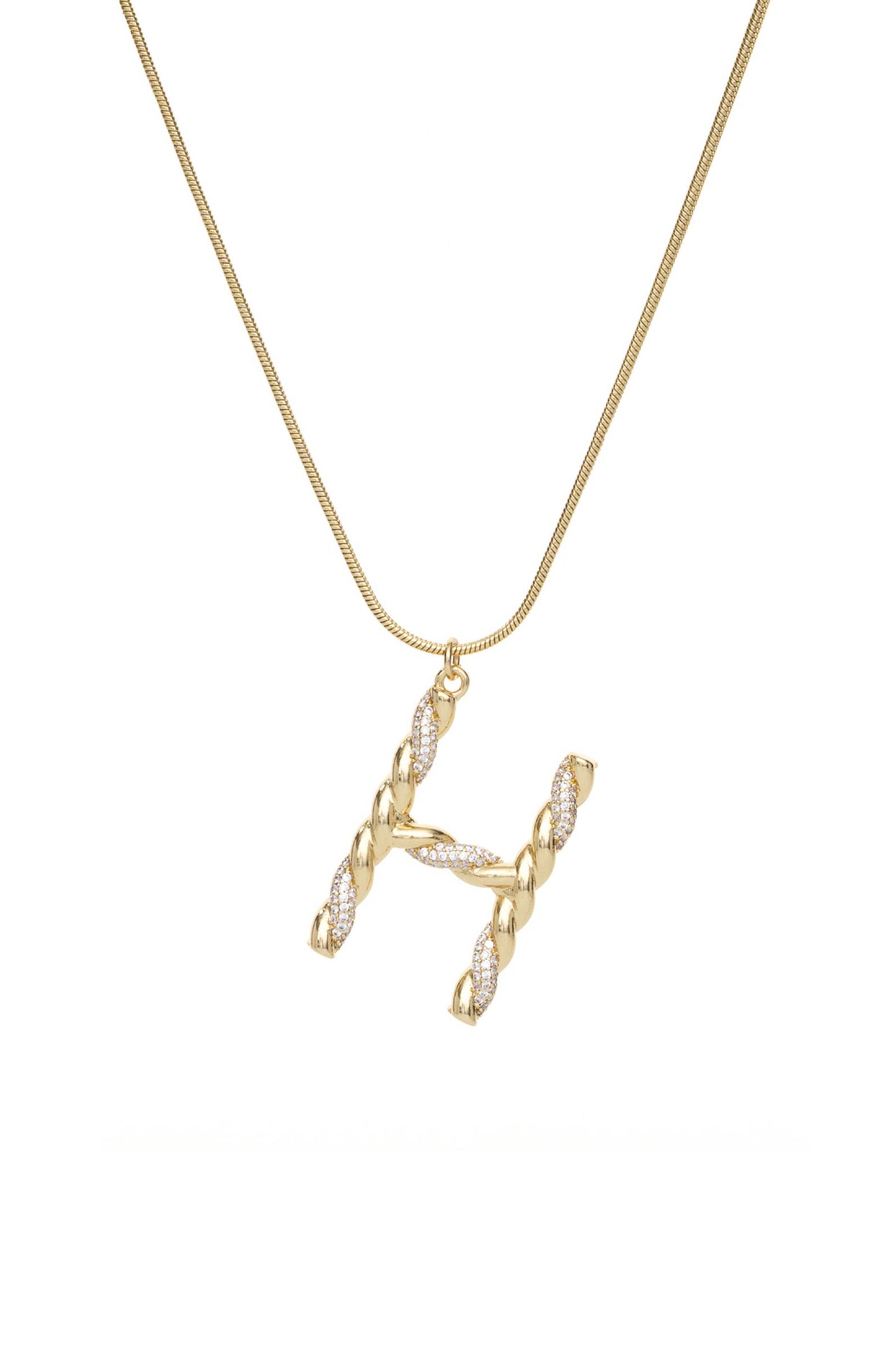 Twisted Crystal Initial 18k Gold Plated Necklace letter H