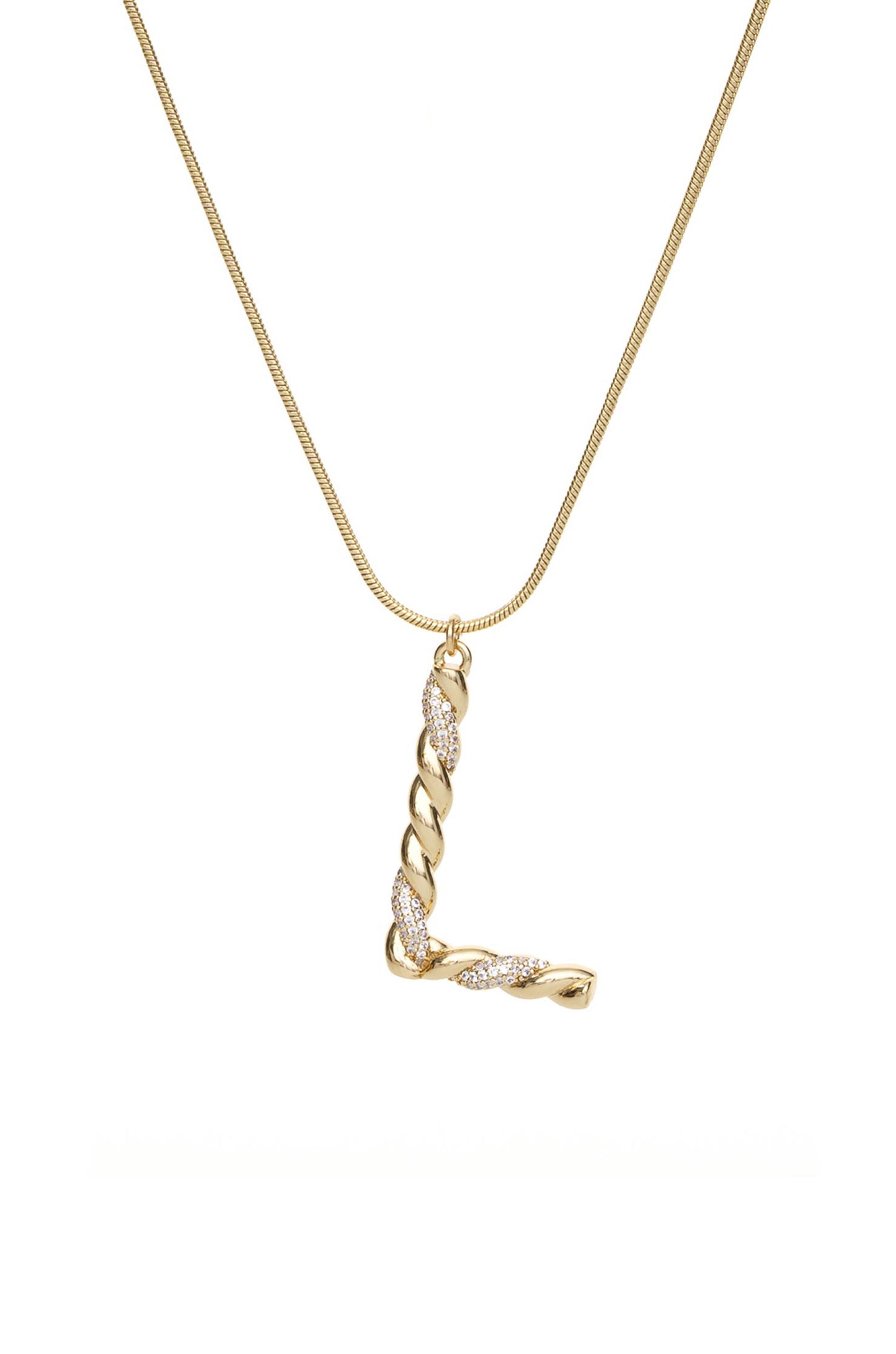 Twisted Crystal Initial 18k Gold Plated Necklace letter L