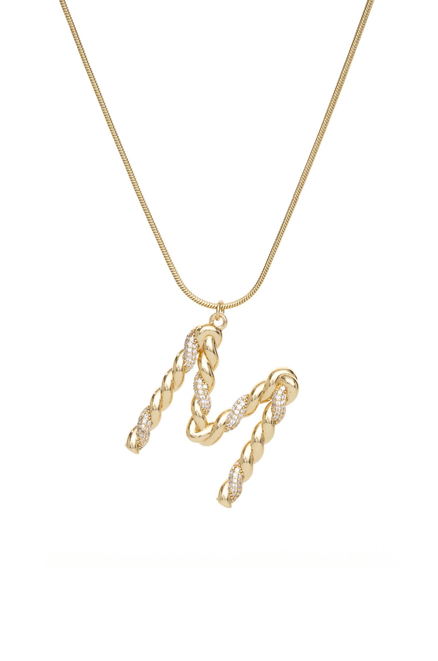 Twisted Crystal Initial 18k Gold Plated Necklace letter M