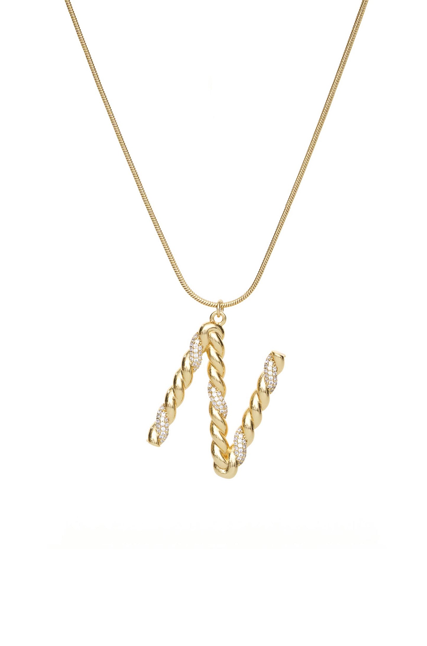 Twisted Crystal Initial 18k Gold Plated Necklace letter N