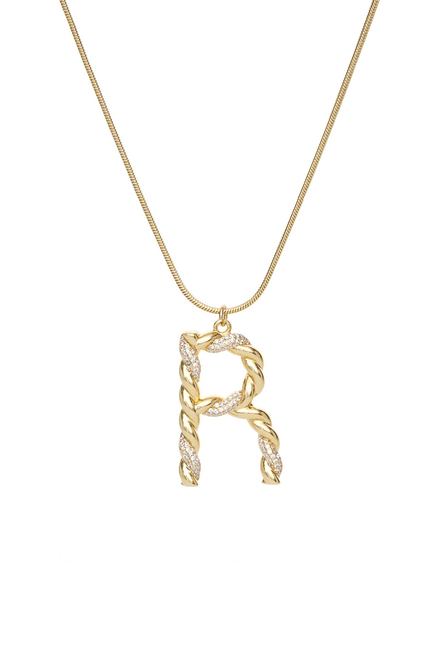Twisted Crystal Initial 18k Gold Plated Necklace letter R