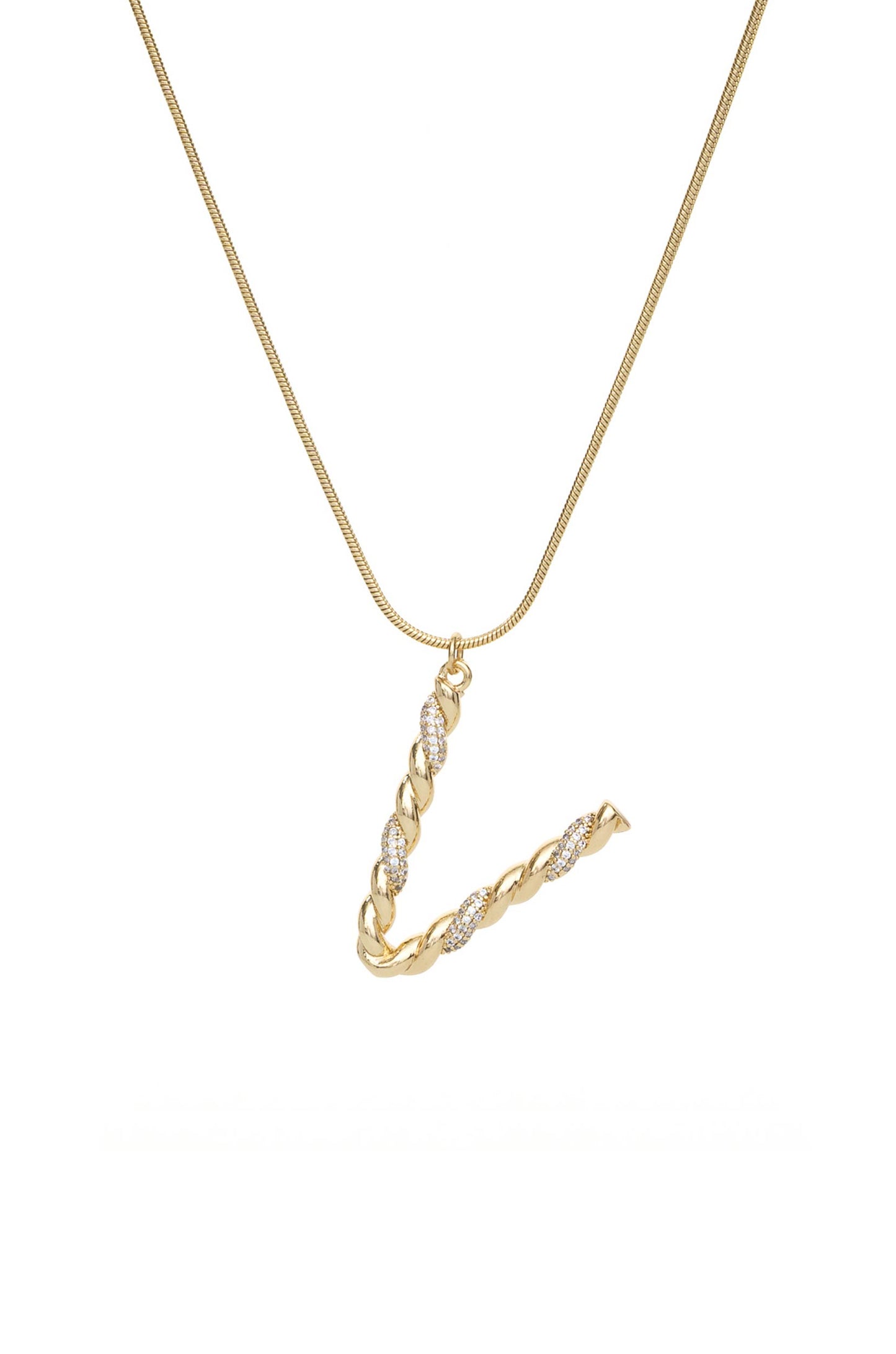 Twisted Crystal Initial 18k Gold Plated Necklace letter V