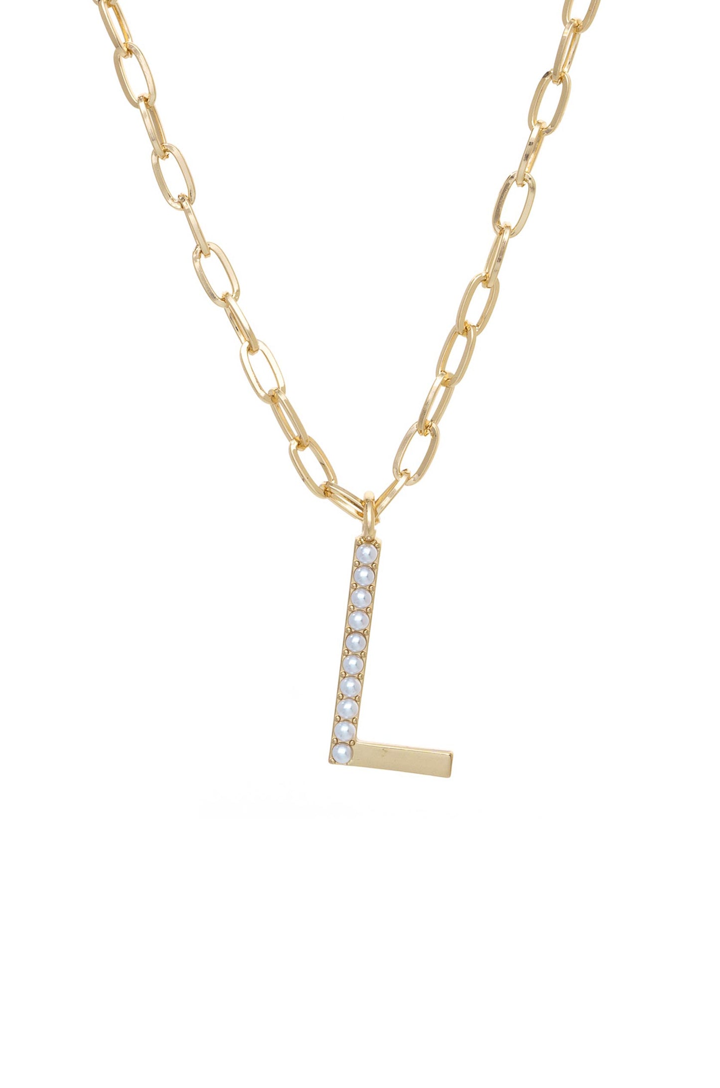 Pearl Initial 18k Gold Plated Necklace letter L