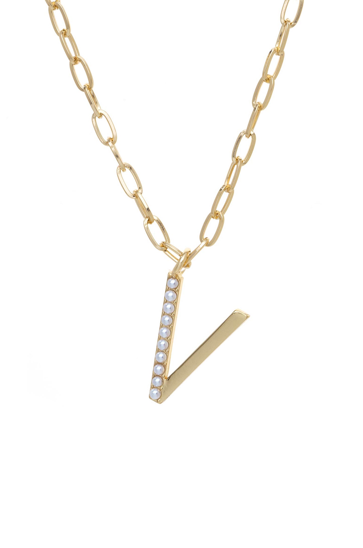 Pearl Initial 18k Gold Plated Necklace letter V