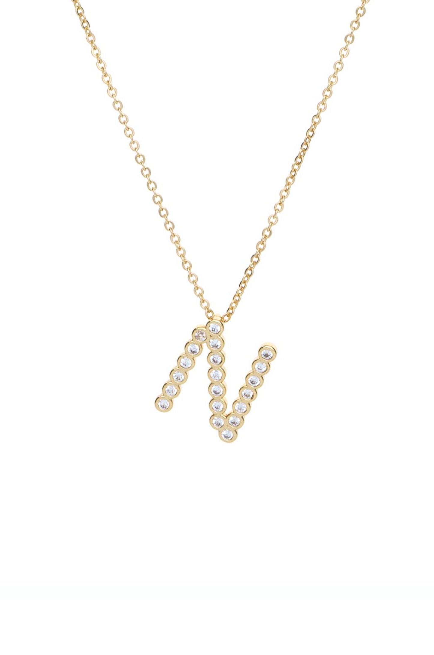 Simple Crystal Initial Necklace letter N
