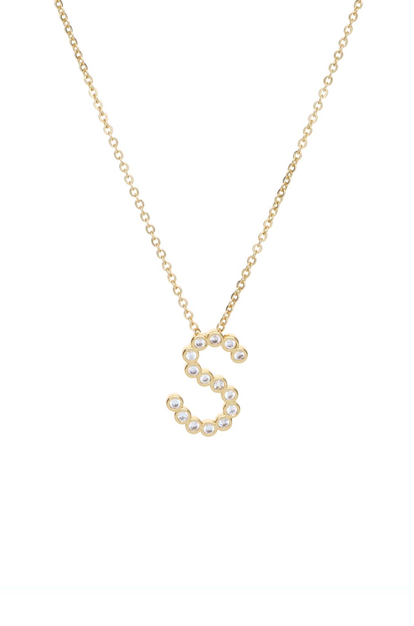 Simple Crystal Initial Necklace letter S