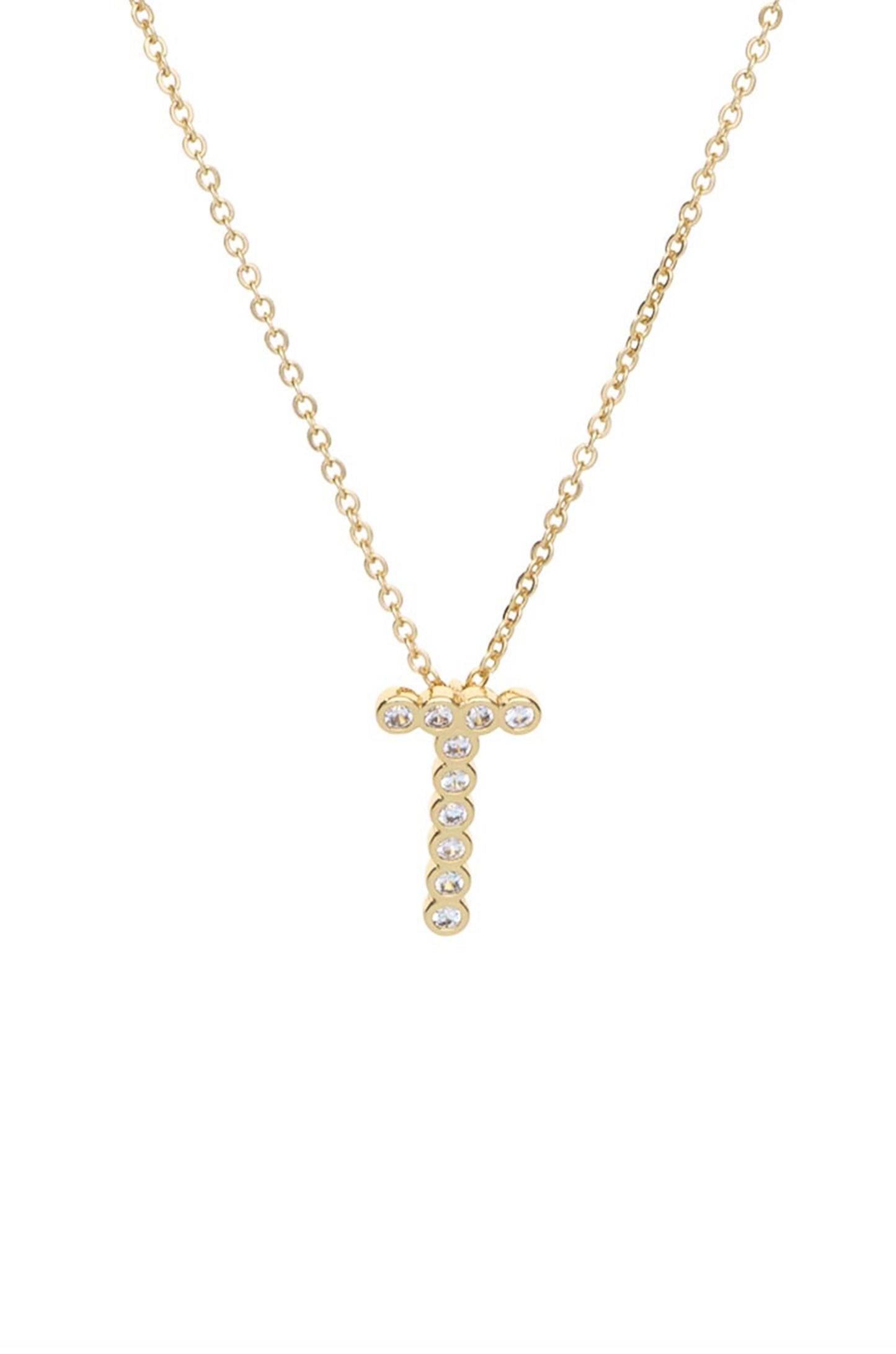 Simple Crystal Initial Necklace letter T