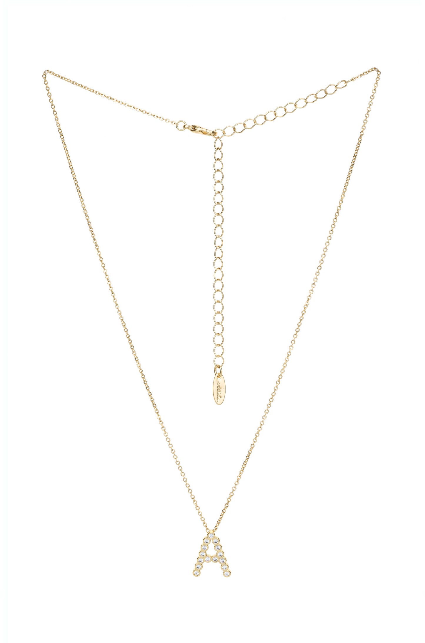 Simple Crystal Initial Necklace letter A full