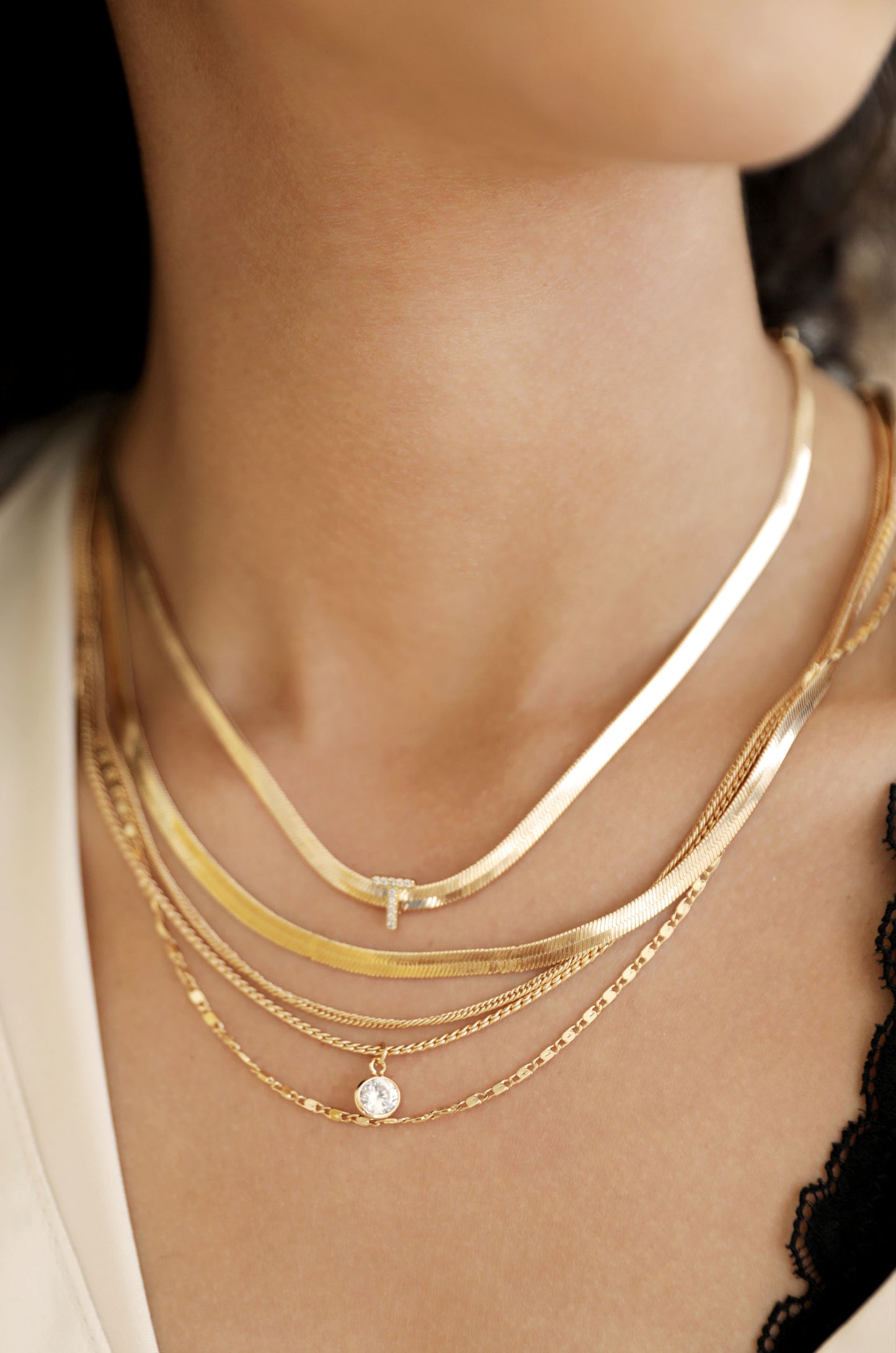 Initial Herringbone Necklace on model 3