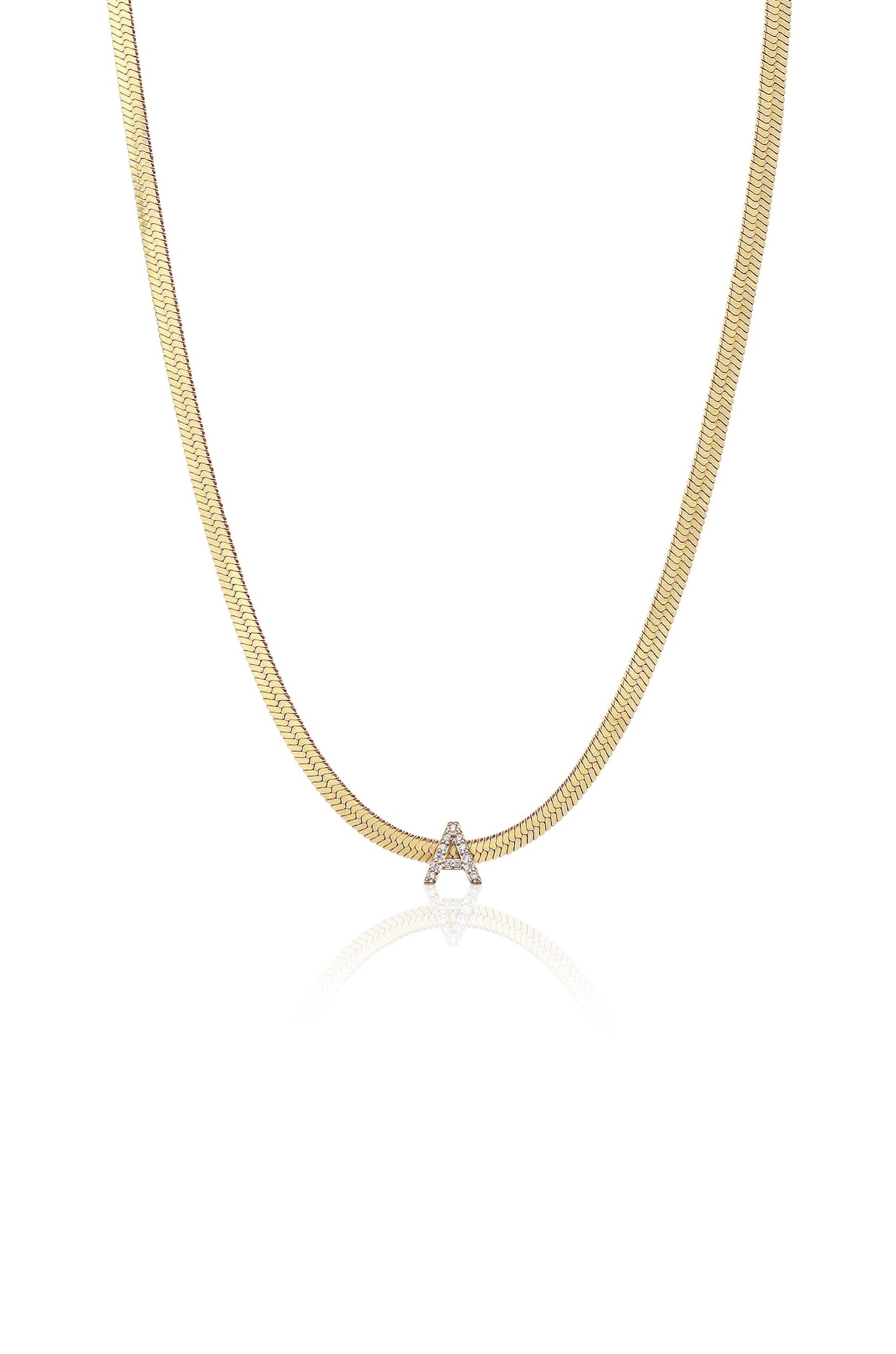 Initial Herringbone 18k Gold Plated Necklace - A