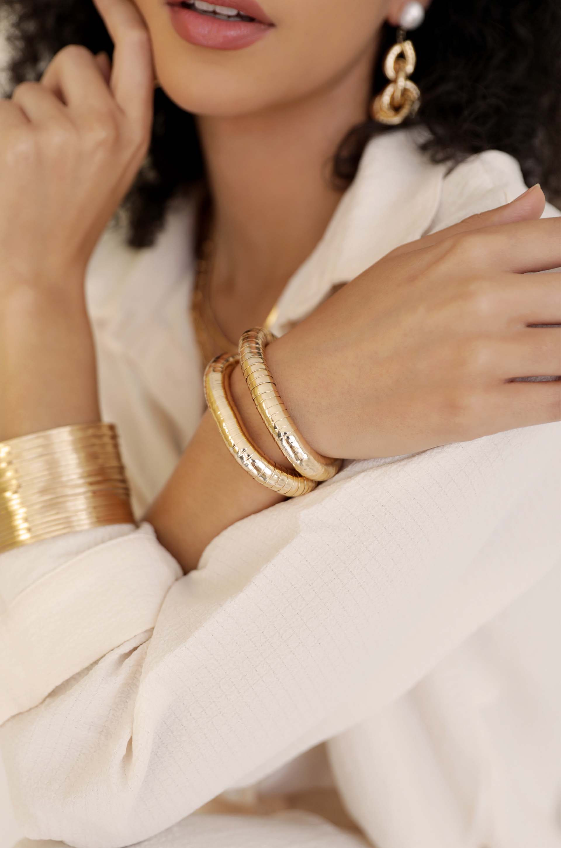 Liquid Gold Stretch Bracelet Set 18k Gold Plated model 2
