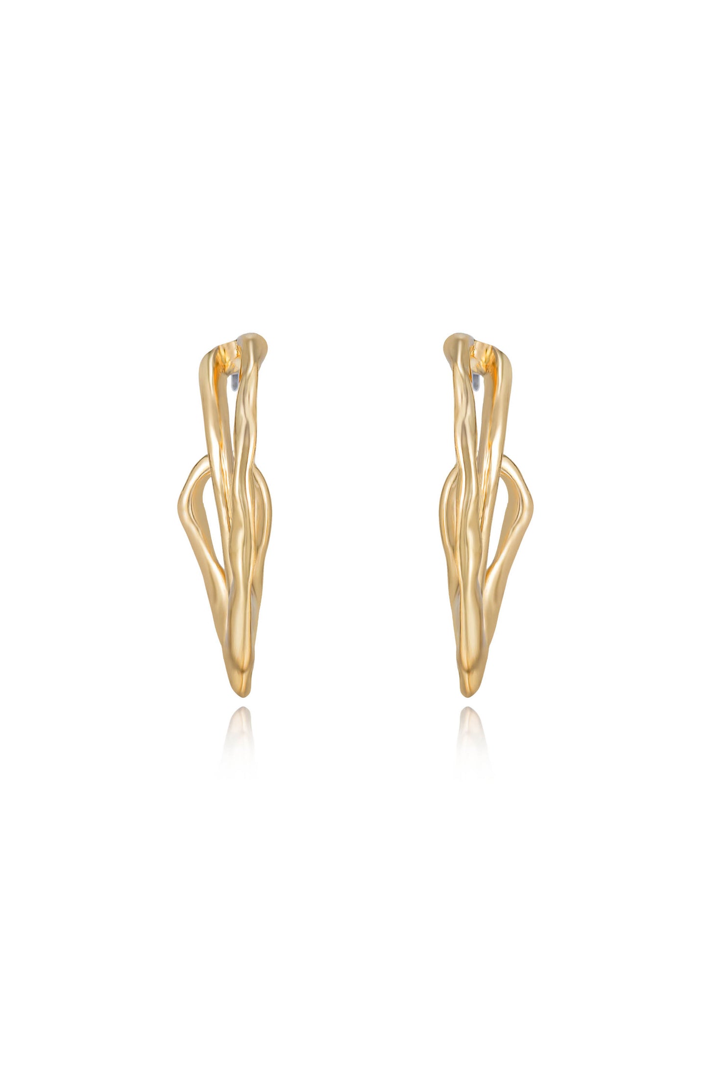 Hammered Golden 18k Gold Plated Hoop Earrings front