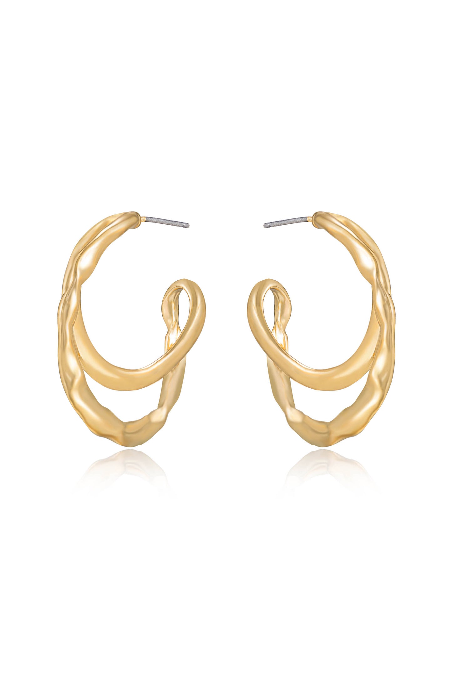 Hammered Golden 18k Gold Plated Hoop Earrings side
