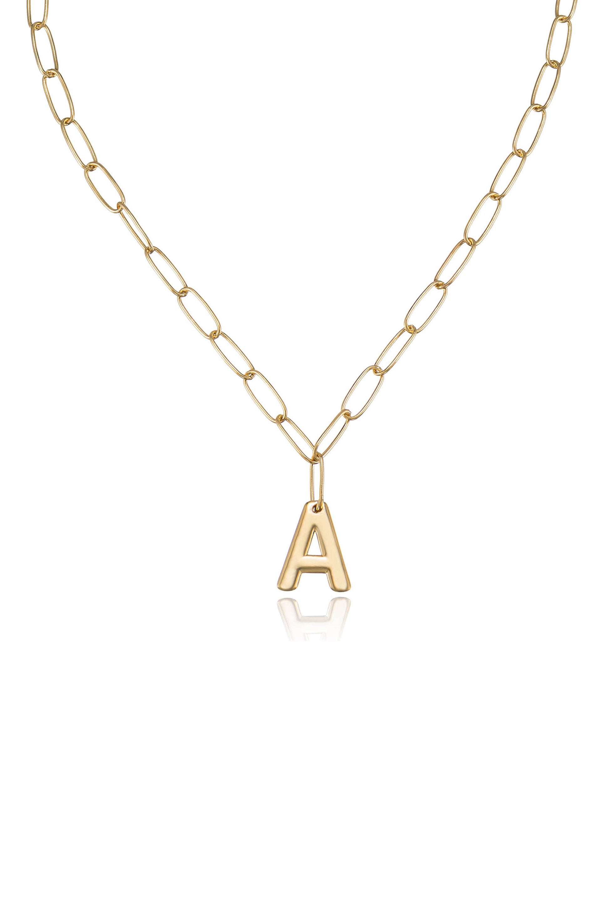 Paperclip Link Initial Necklace A 18k Gold Plated
