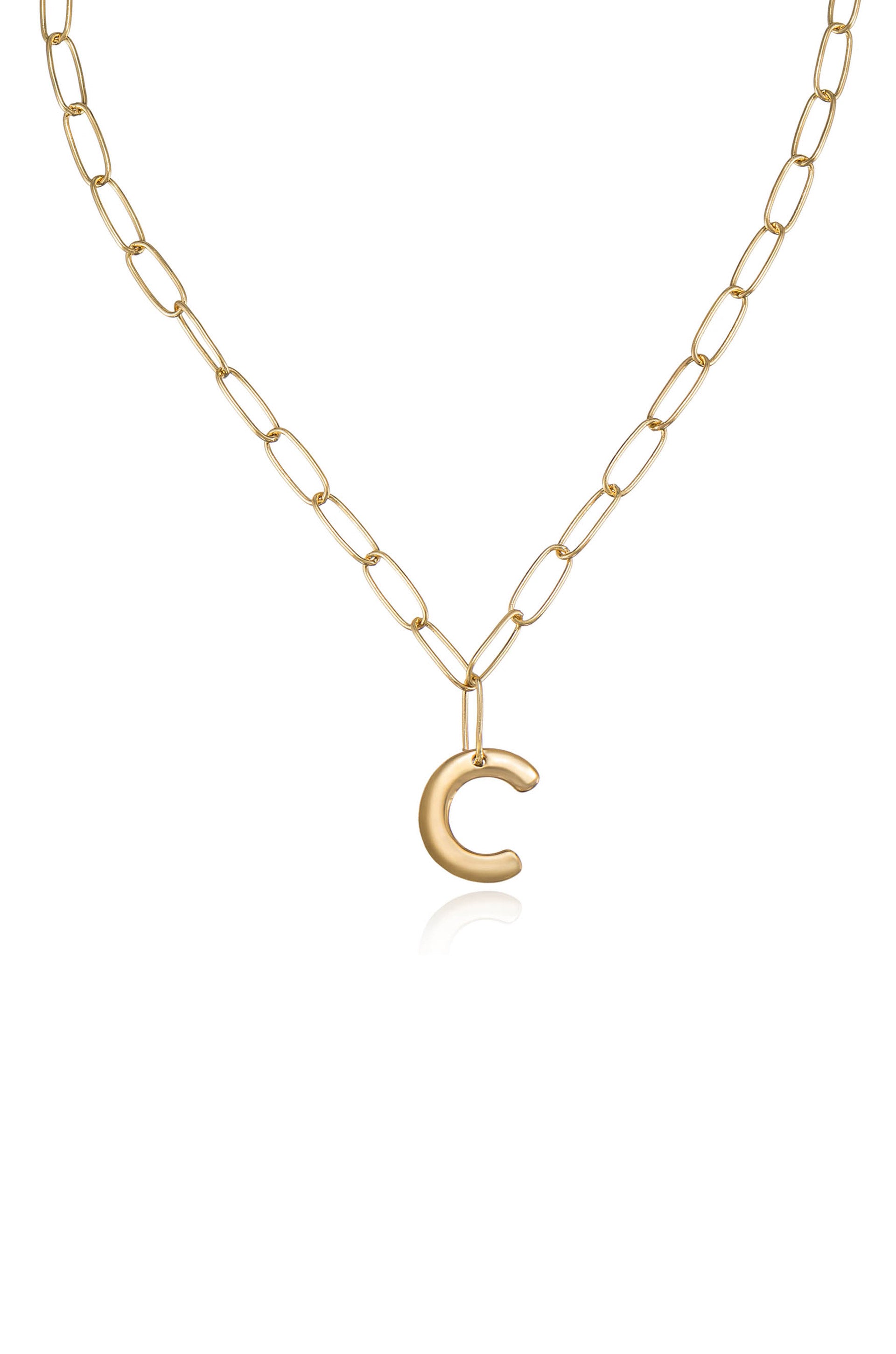Paperclip Link Initial Necklace C 18k Gold Plated
