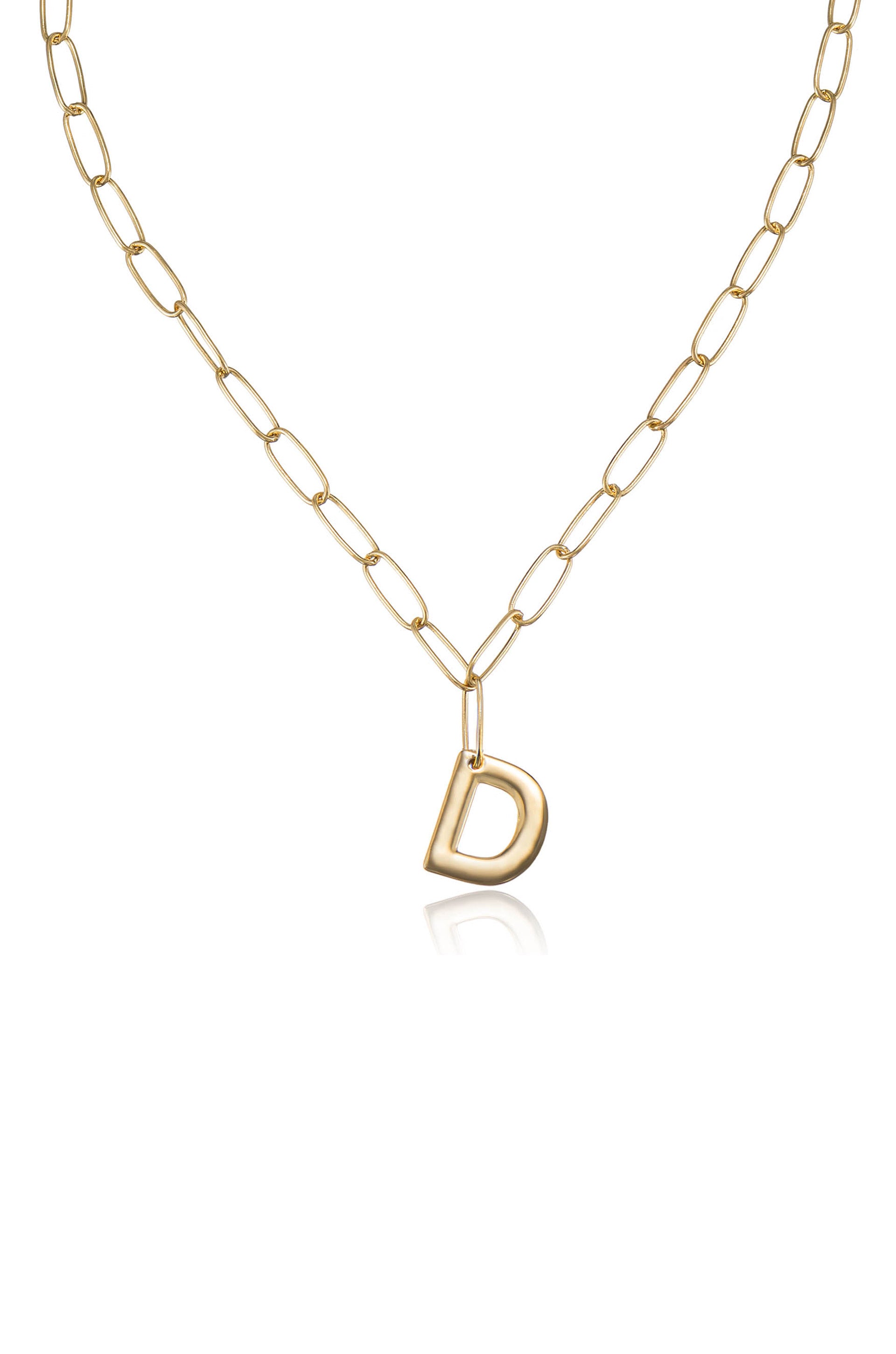 Paperclip Link Initial Necklace D 18k Gold Plated