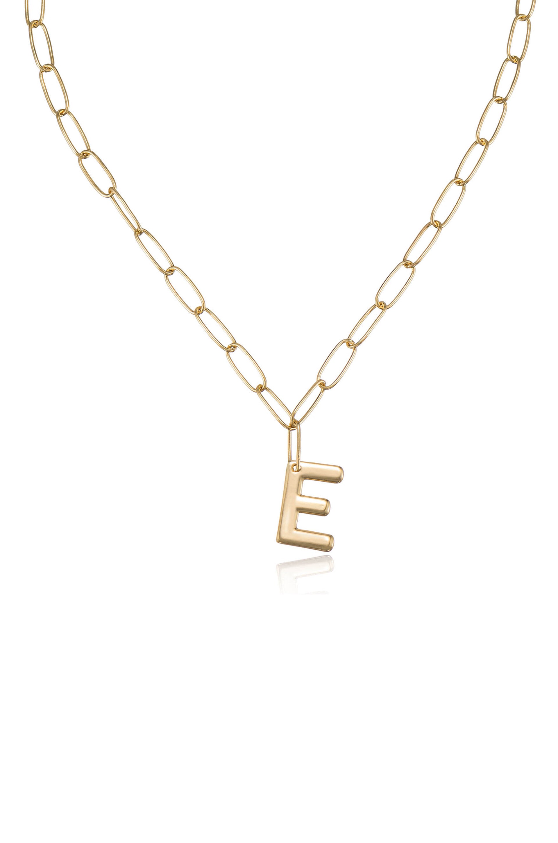 Paperclip Link Initial Necklace E 18k Gold Plated