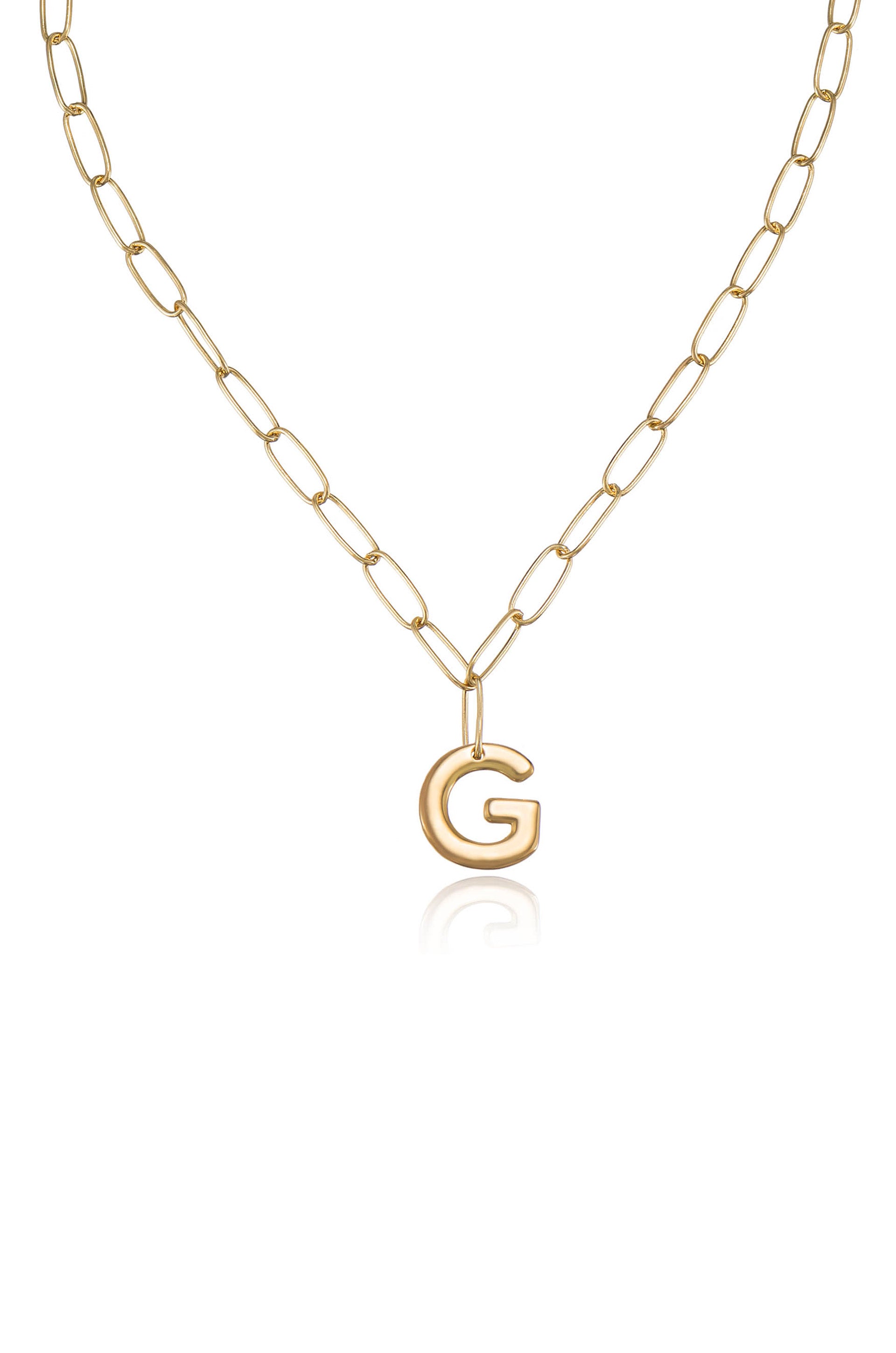 Paperclip Link Initial Necklace G 18k Gold Plated