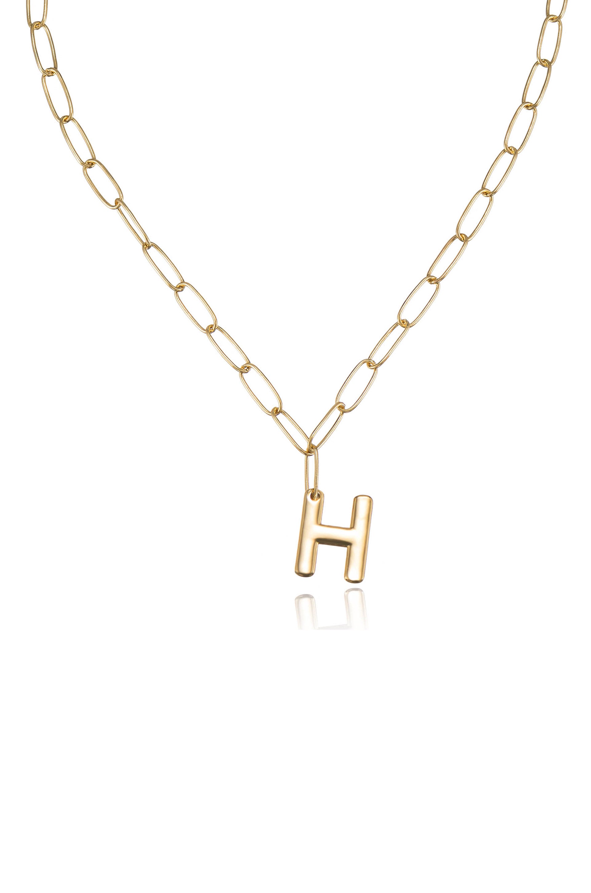 Paperclip Link Initial Necklace H 18k Gold Plated