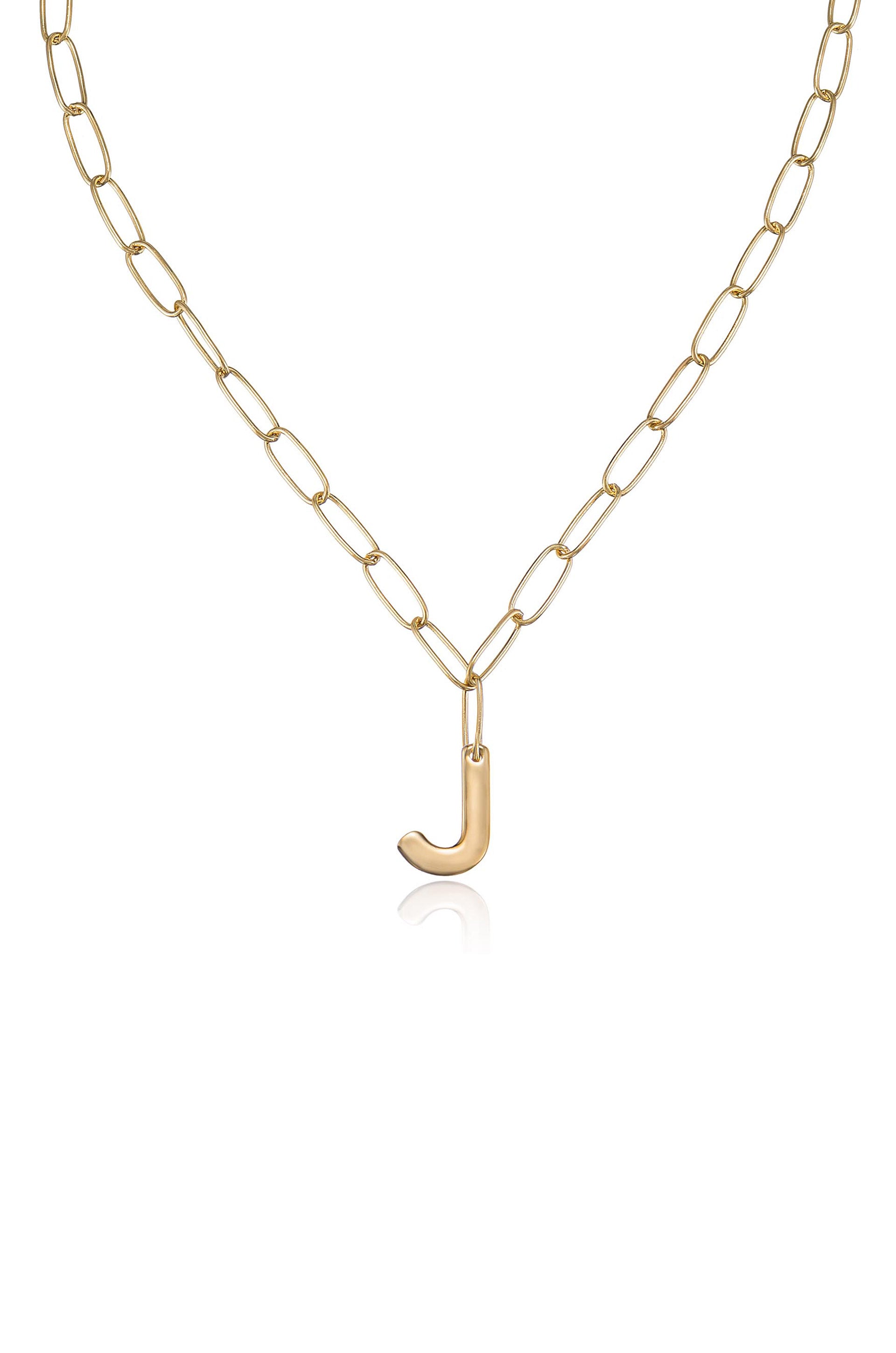 Paperclip Link Initial Necklace J 18k Gold Plated
