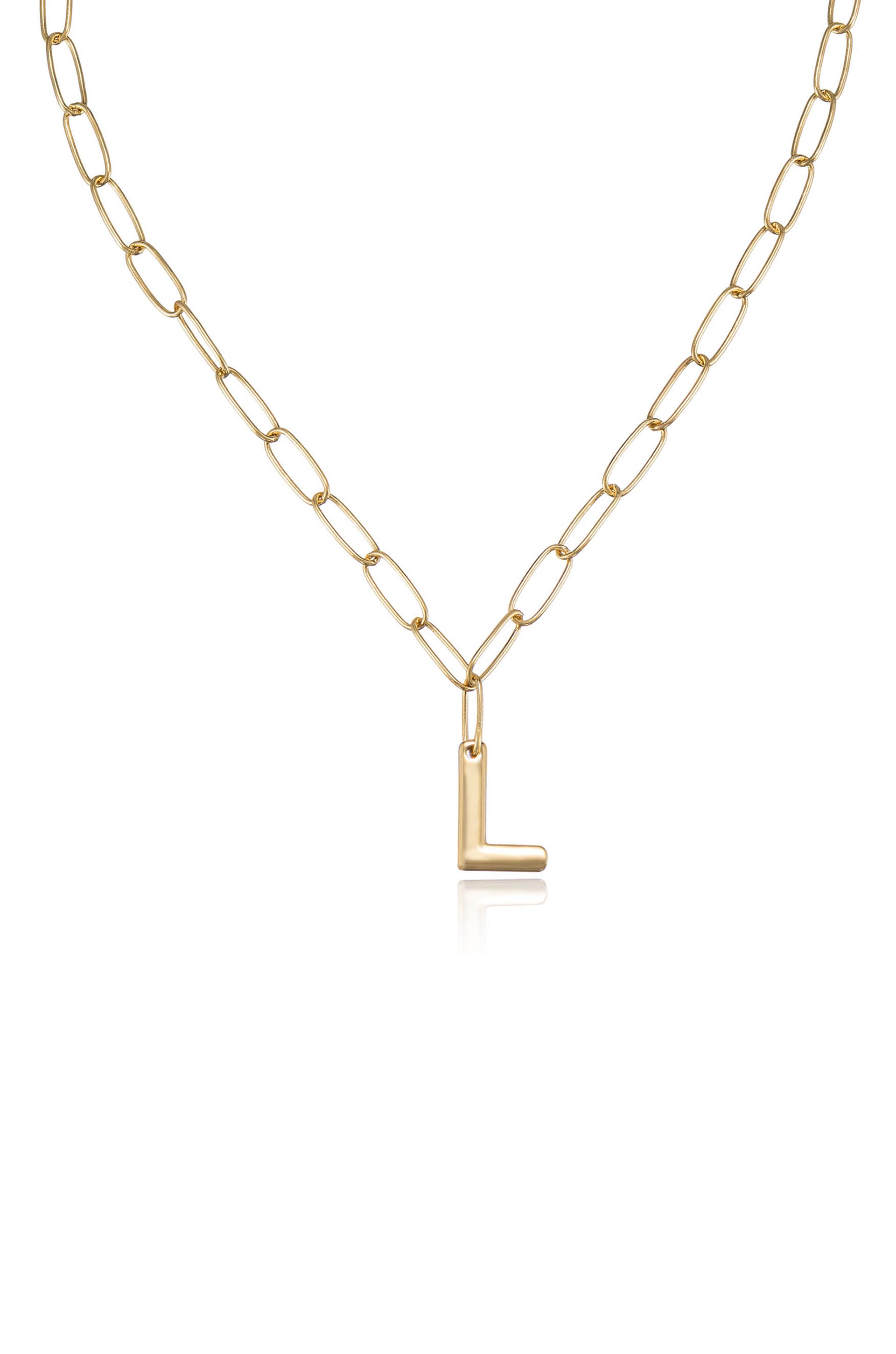 Paperclip Link Initial Necklace L 18k Gold Plated