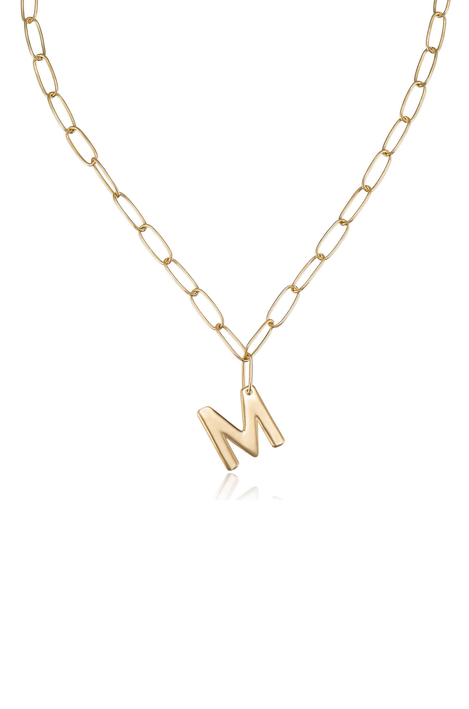 Paperclip Link Initial Necklace M 18k Gold Plated