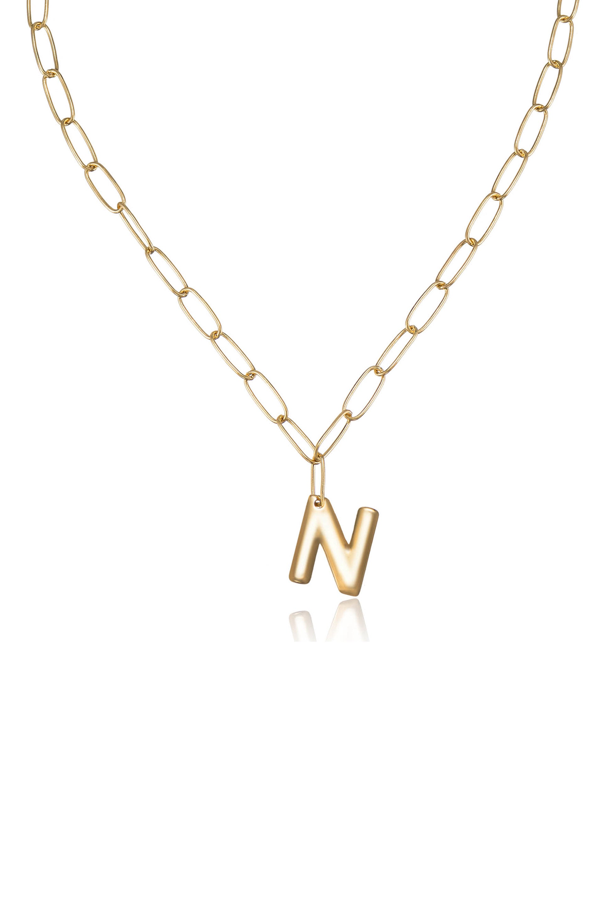 Paperclip Link Initial Necklace N 18k Gold Plated