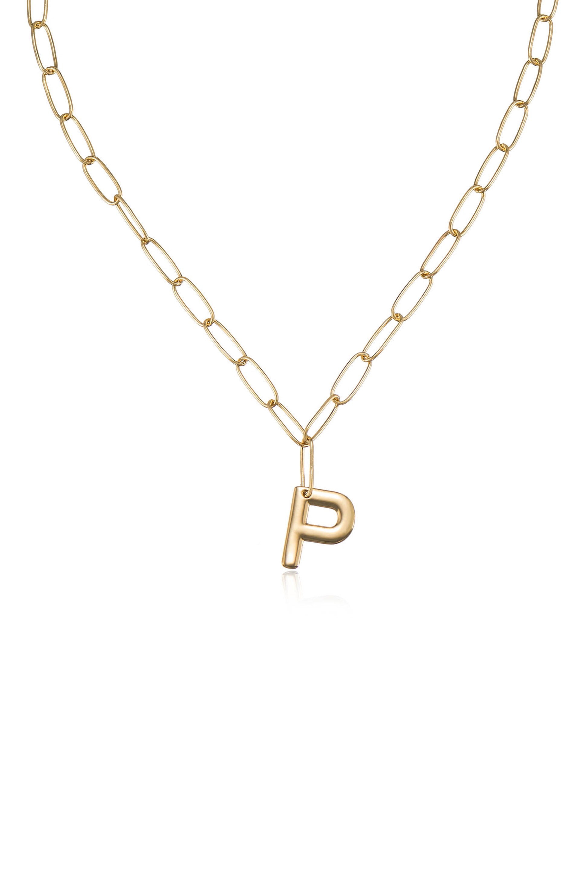 Paperclip Link Initial Necklace P 18k Gold Plated