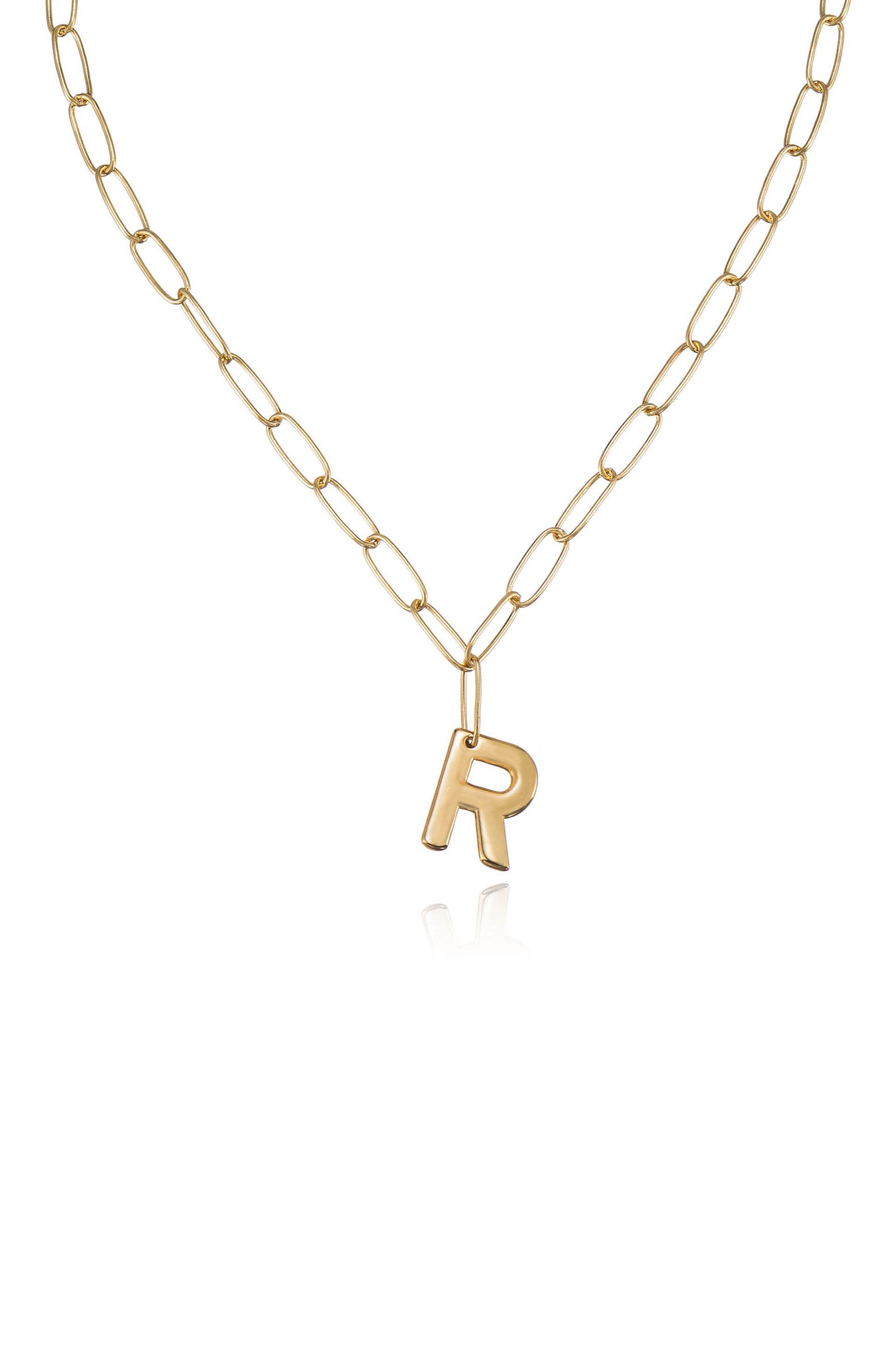 Paperclip Link Initial Necklace R 18k Gold Plated