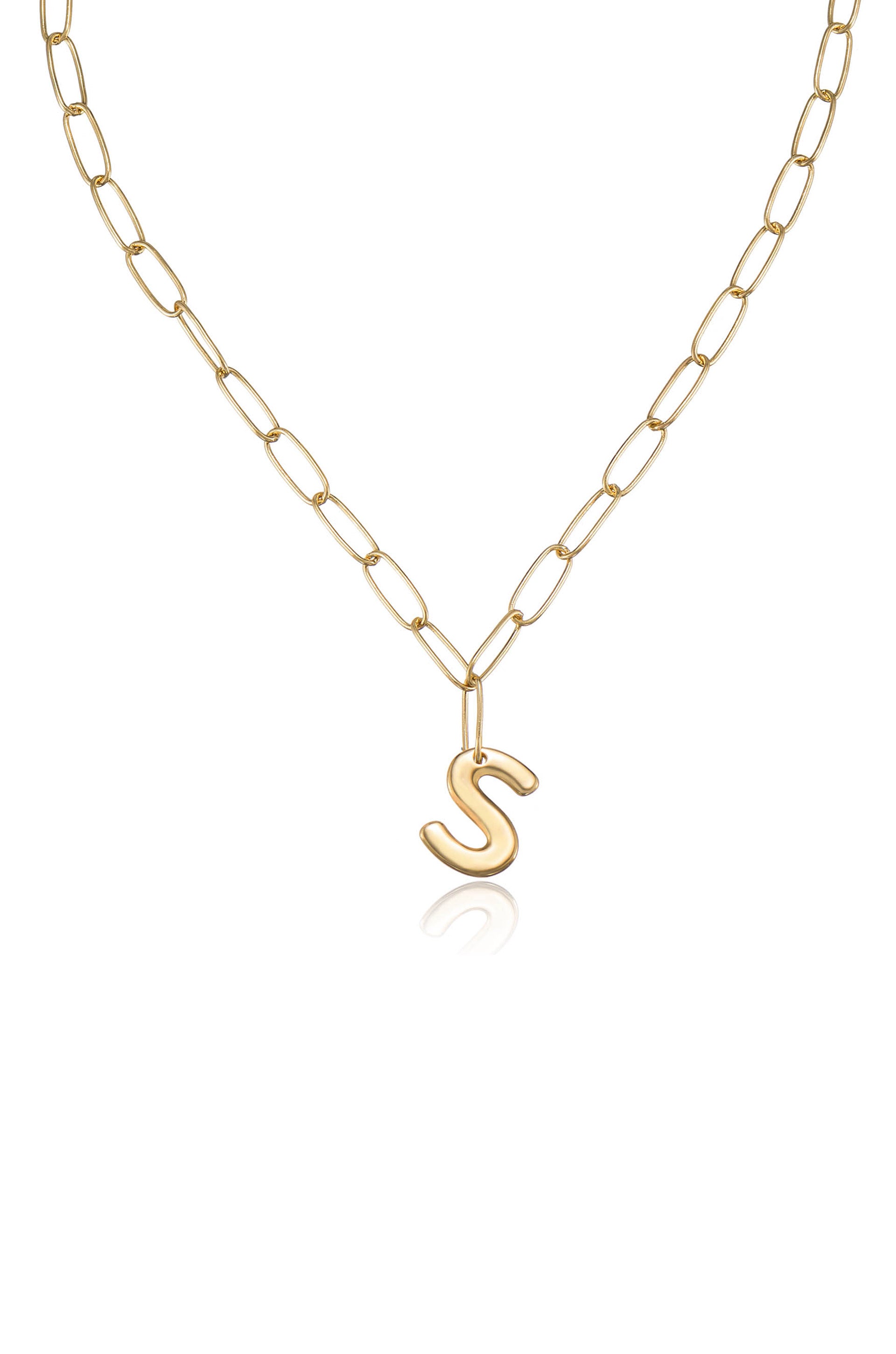 Paperclip Link Initial Necklace S 18k Gold Plated