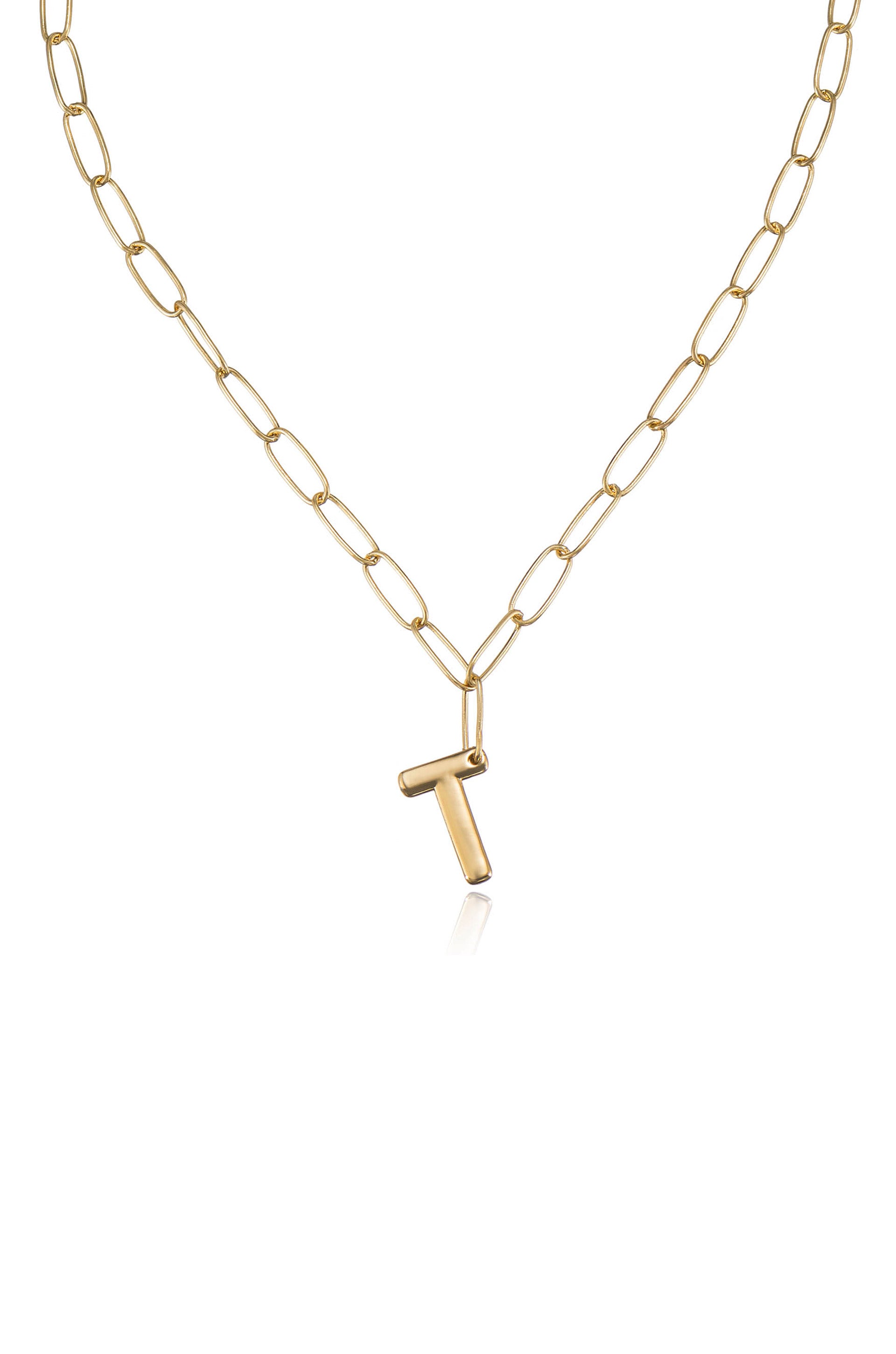 Paperclip Link Initial Necklace T 18k Gold Plated