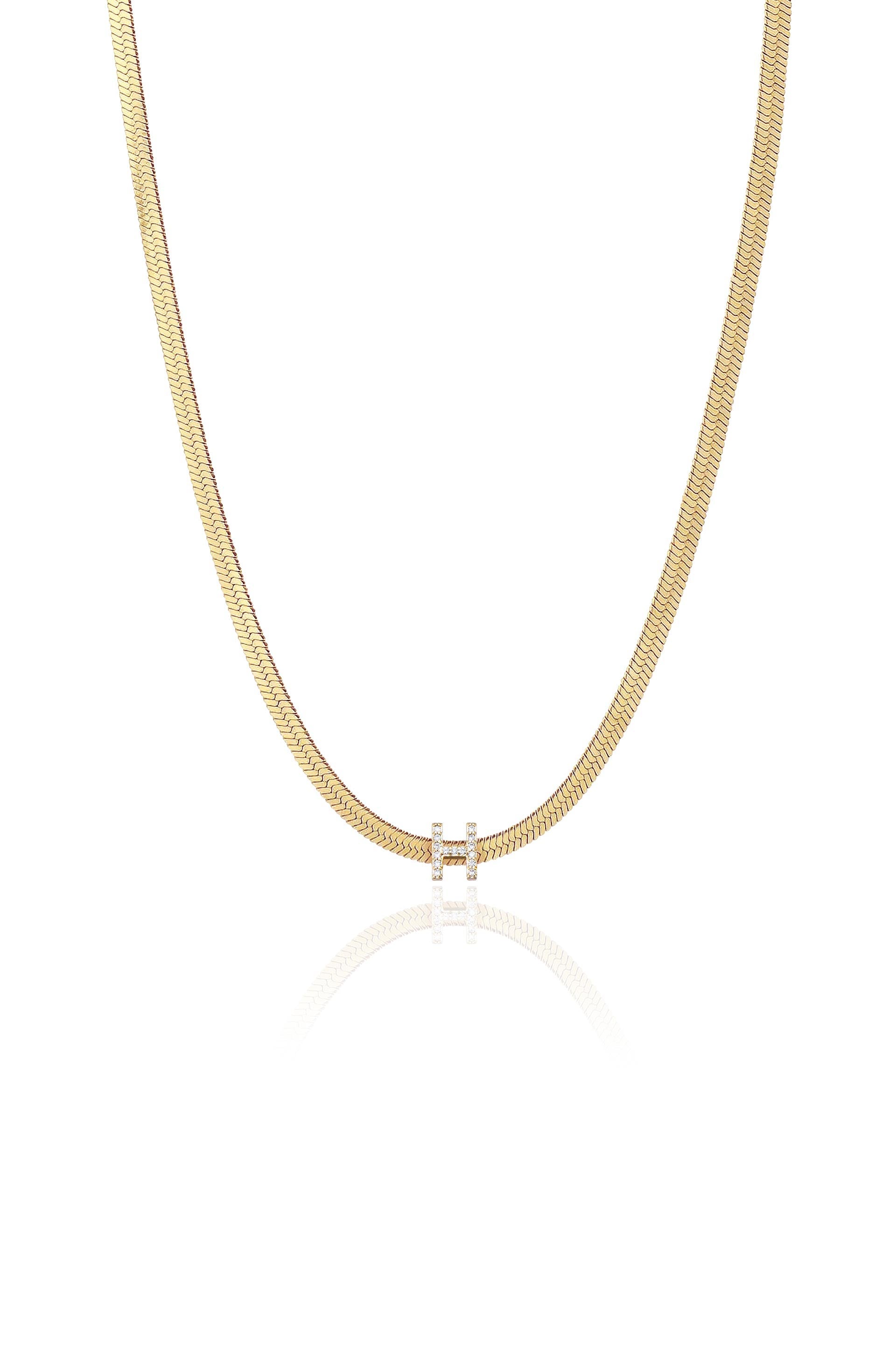 Initial Herringbone 18k Gold Plated Necklace - H