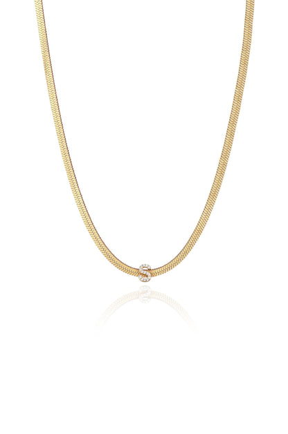 Initial Herringbone 18k Gold Plated Necklace - S