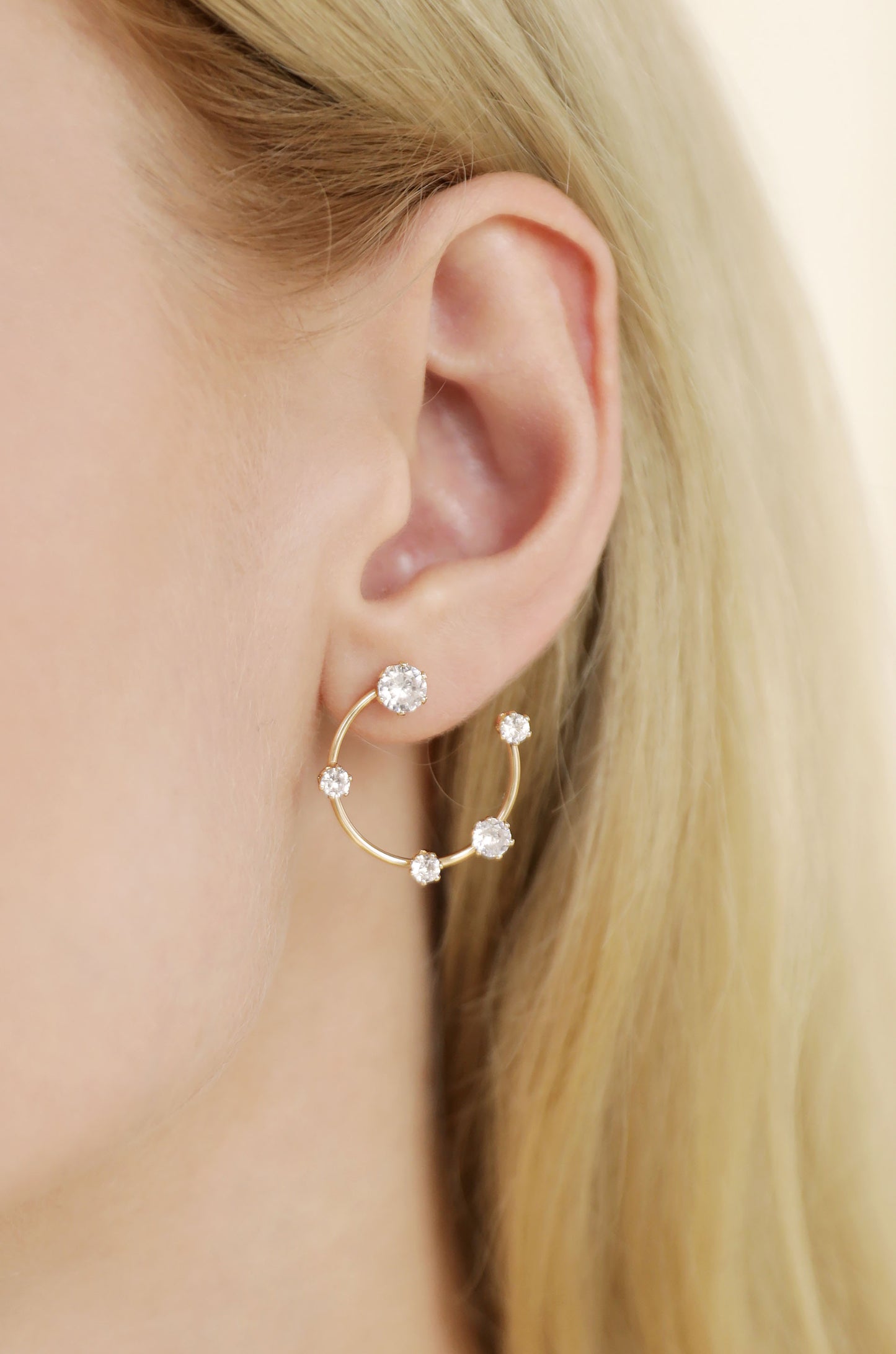 Celestial Small Wire & Crystal Ring 18k Gold Plated Earrings on model