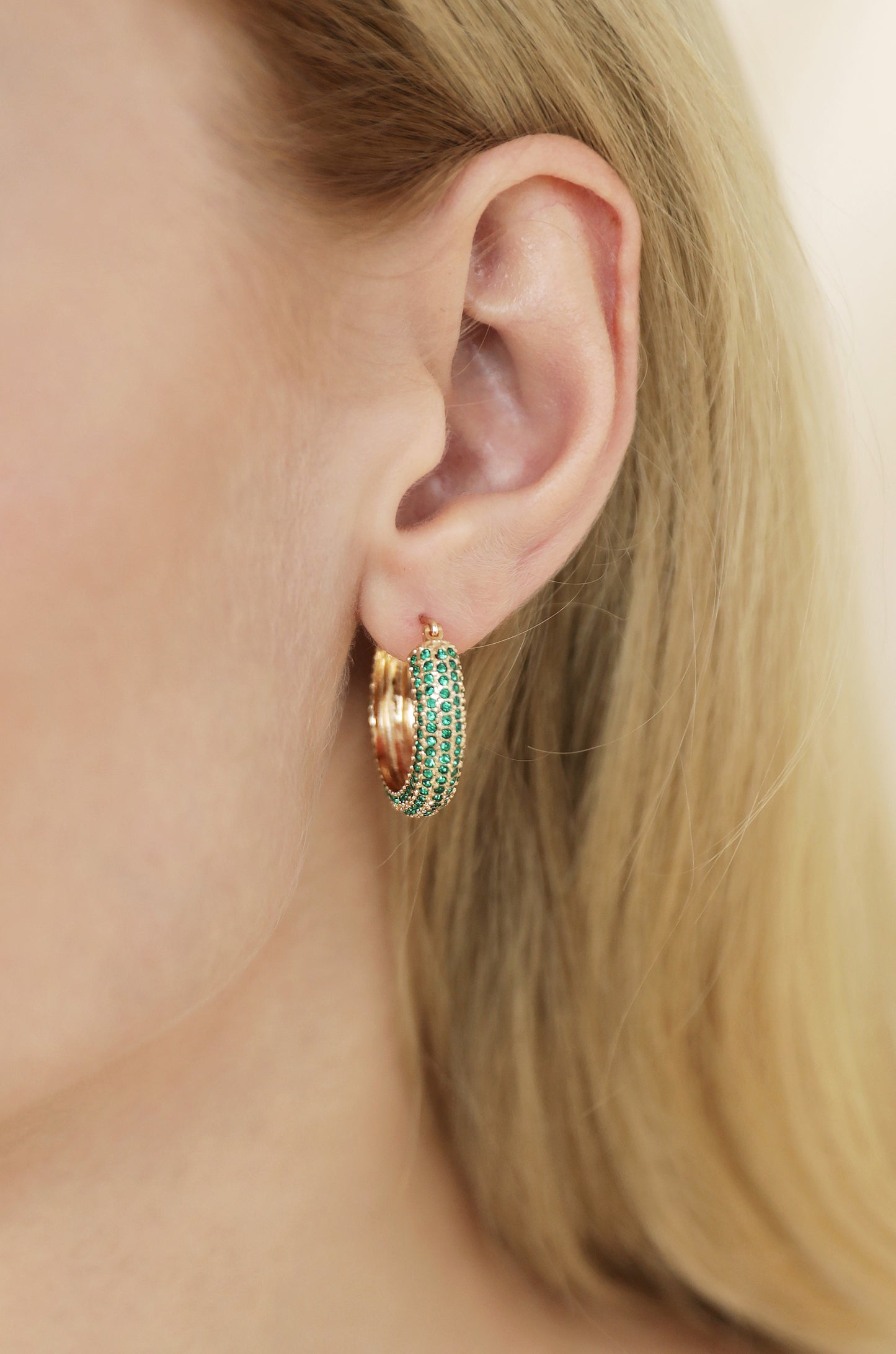 Sparkle Bits Mini Crystal Hoops on model 2