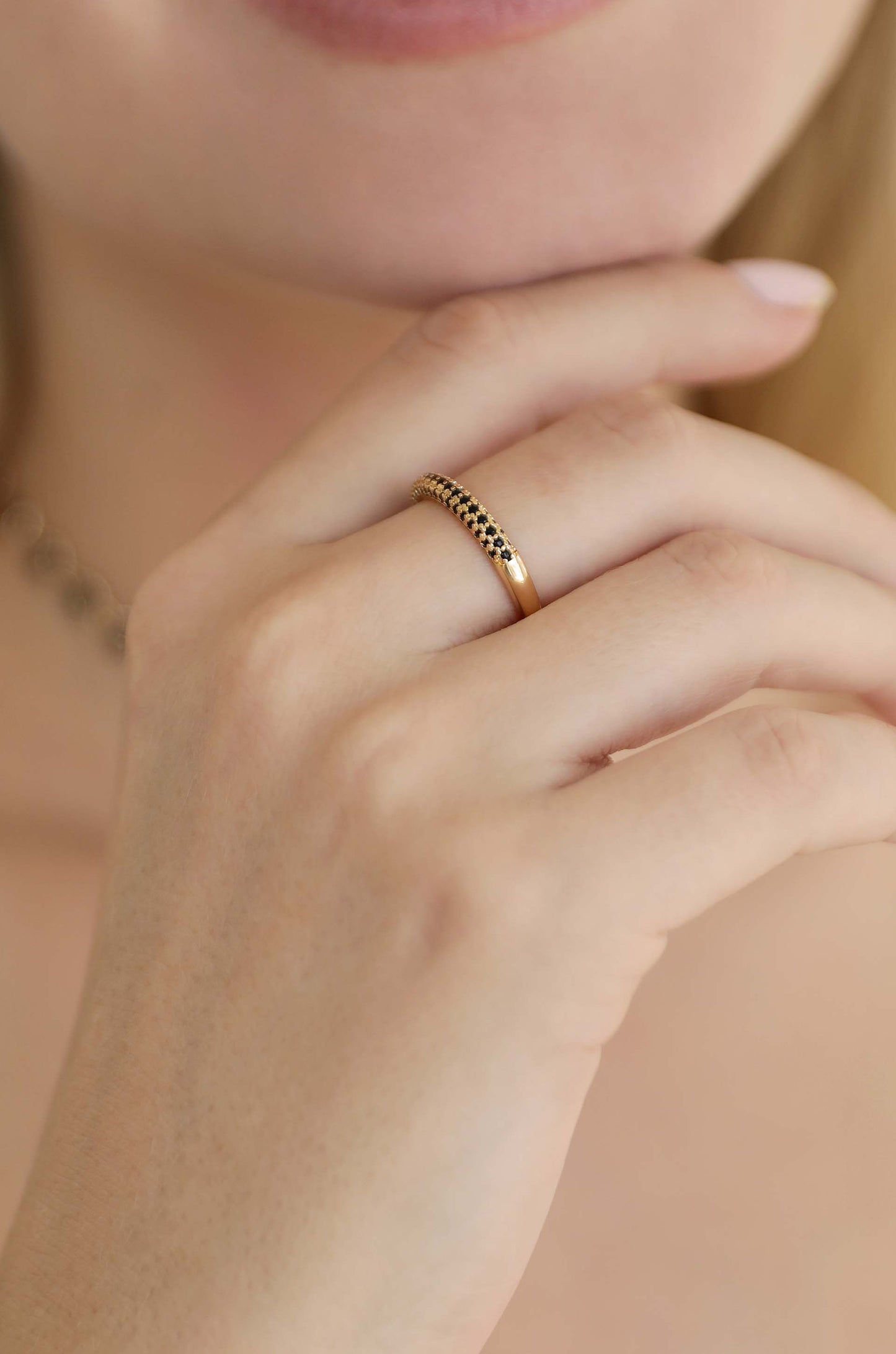 Simple Sparkle Band Ring Set on model 2